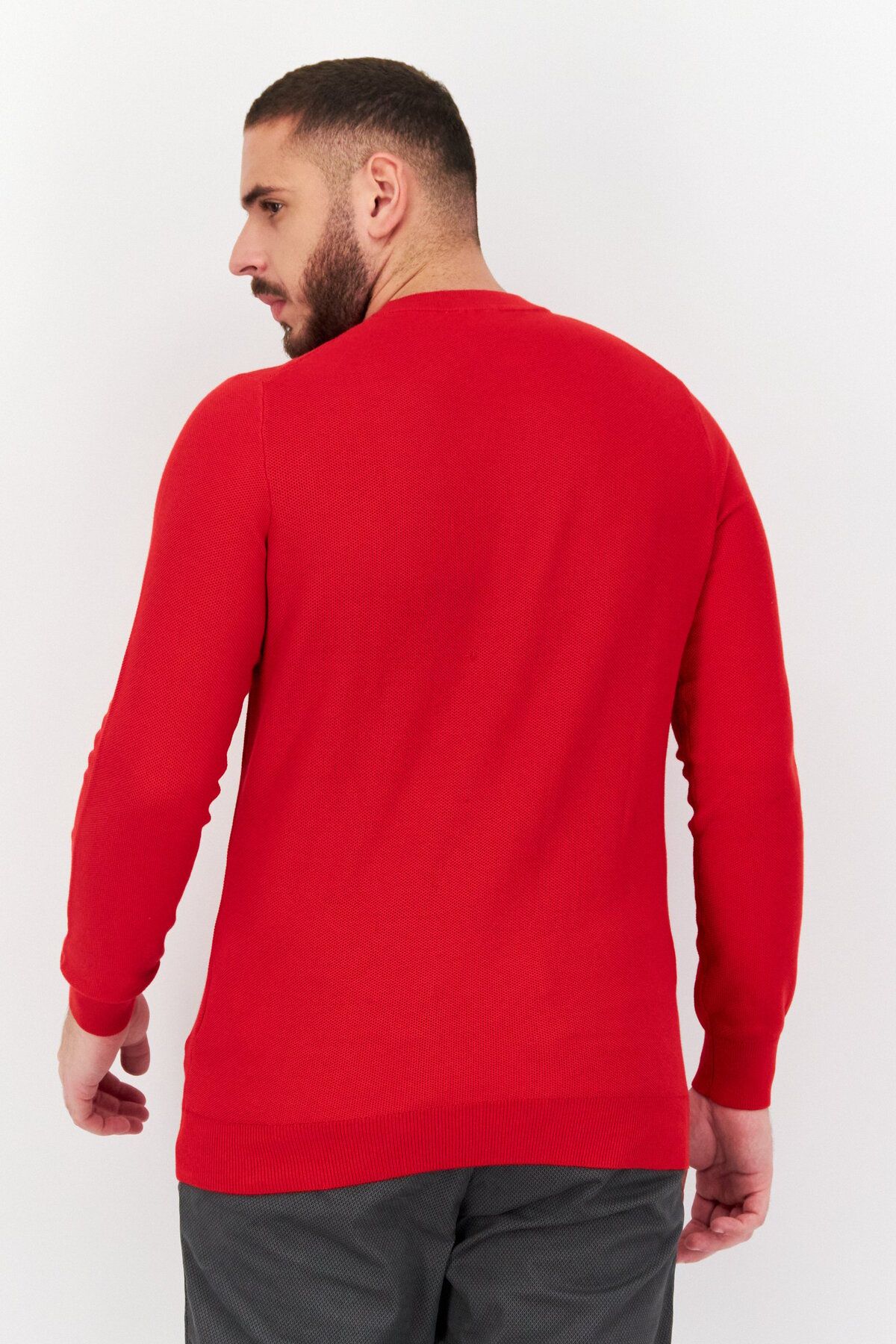 CELIO-Men Crew Neck Knitted Long Sleeves Sweater, Red 4