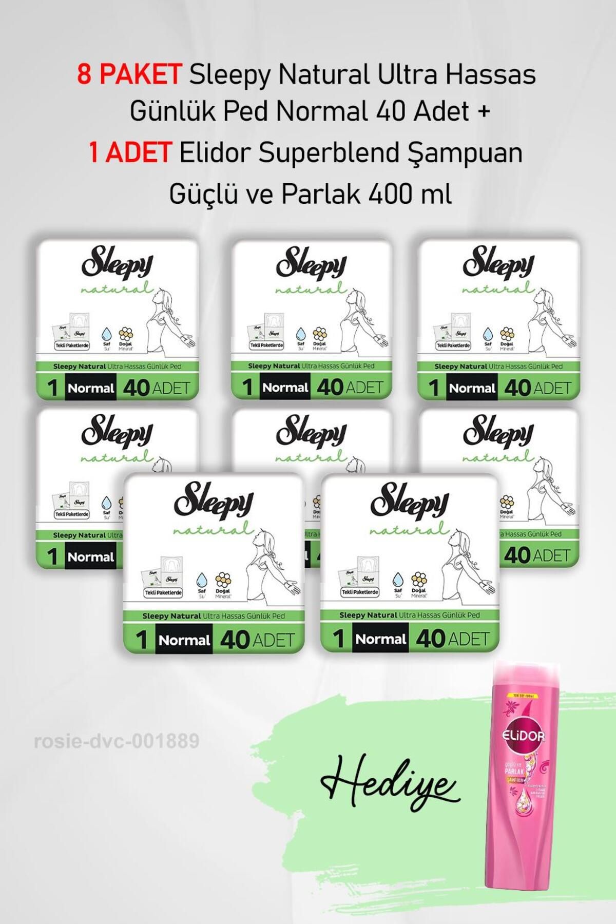 Sleepy Natural Günlük Ped Normal 40 Adet X 8 ve Elidor Güçlü ve Parlak 400 ml