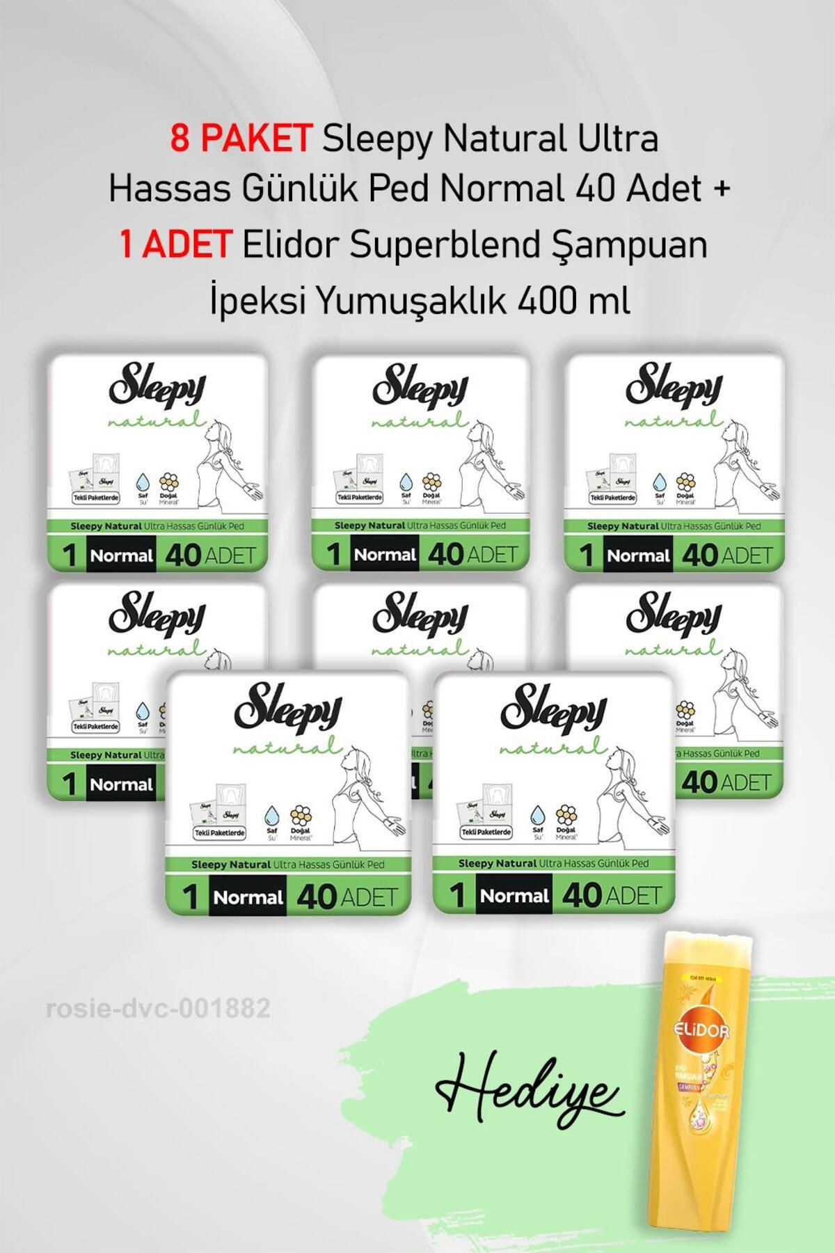 Sleepy Natural Ultra Hassas Günlük Ped Normal 40 Adet X 8 ve Hediye Elidor 400 ml