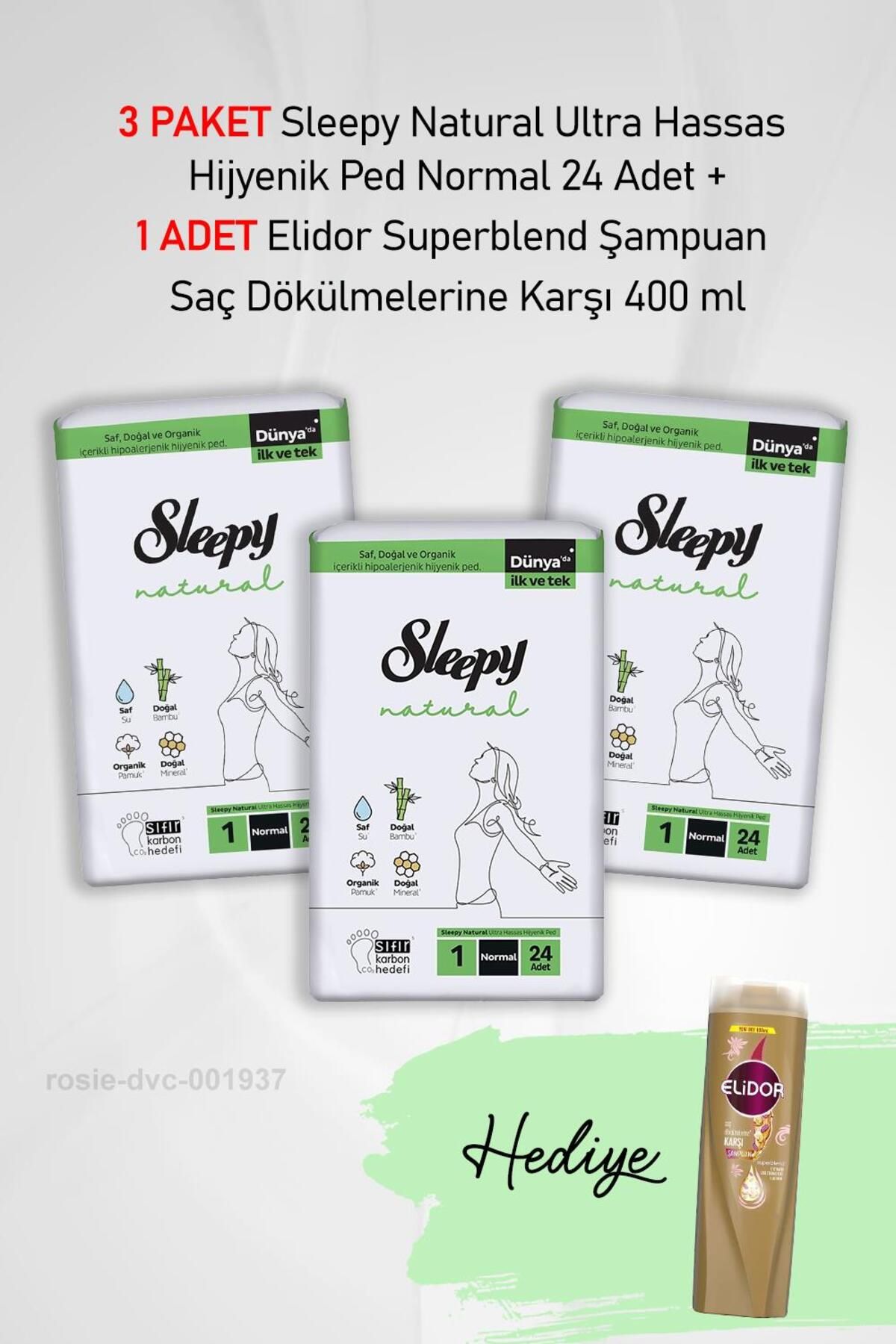 Sleepy Natural Hijyenik Ped Normal 24 Adet X 3 ve Hediye Elidor 400 ml