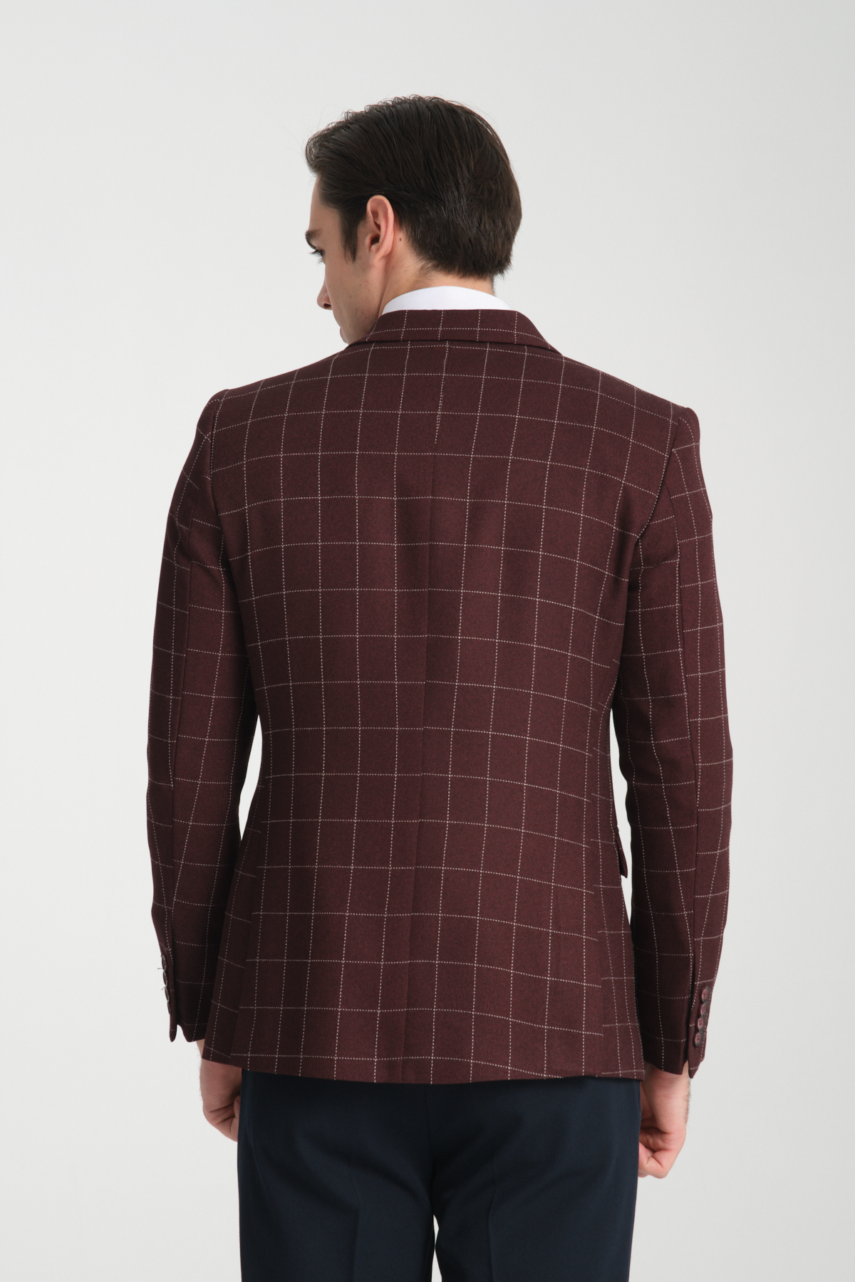 Frappoli  Paride Erkek Bordo Ekose Slim Fit Mono Yaka Spor Blazer Ceket - Görsel 5