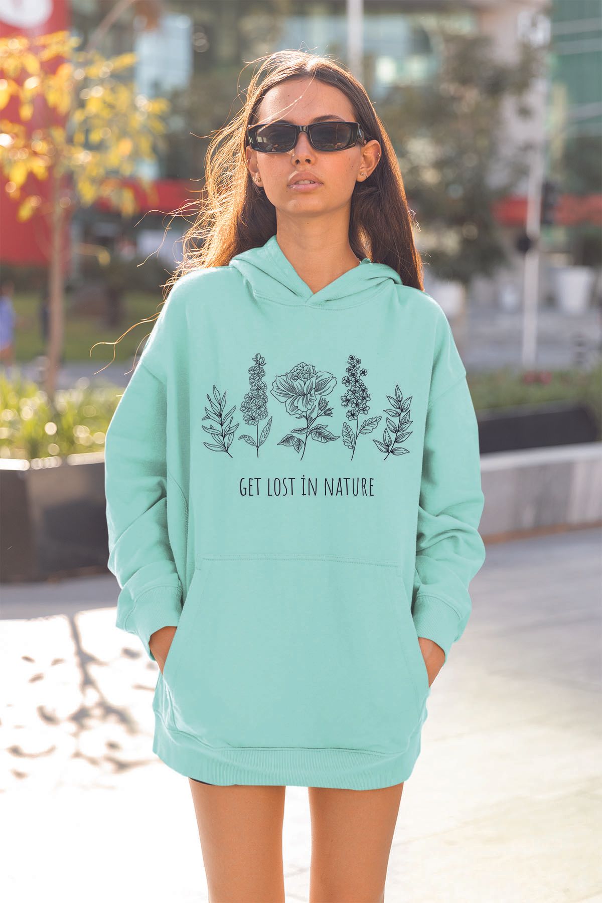 ADABEBEK Doğa Baskılı Kadın Kapşonlu Yaka Sweatshirt 22725