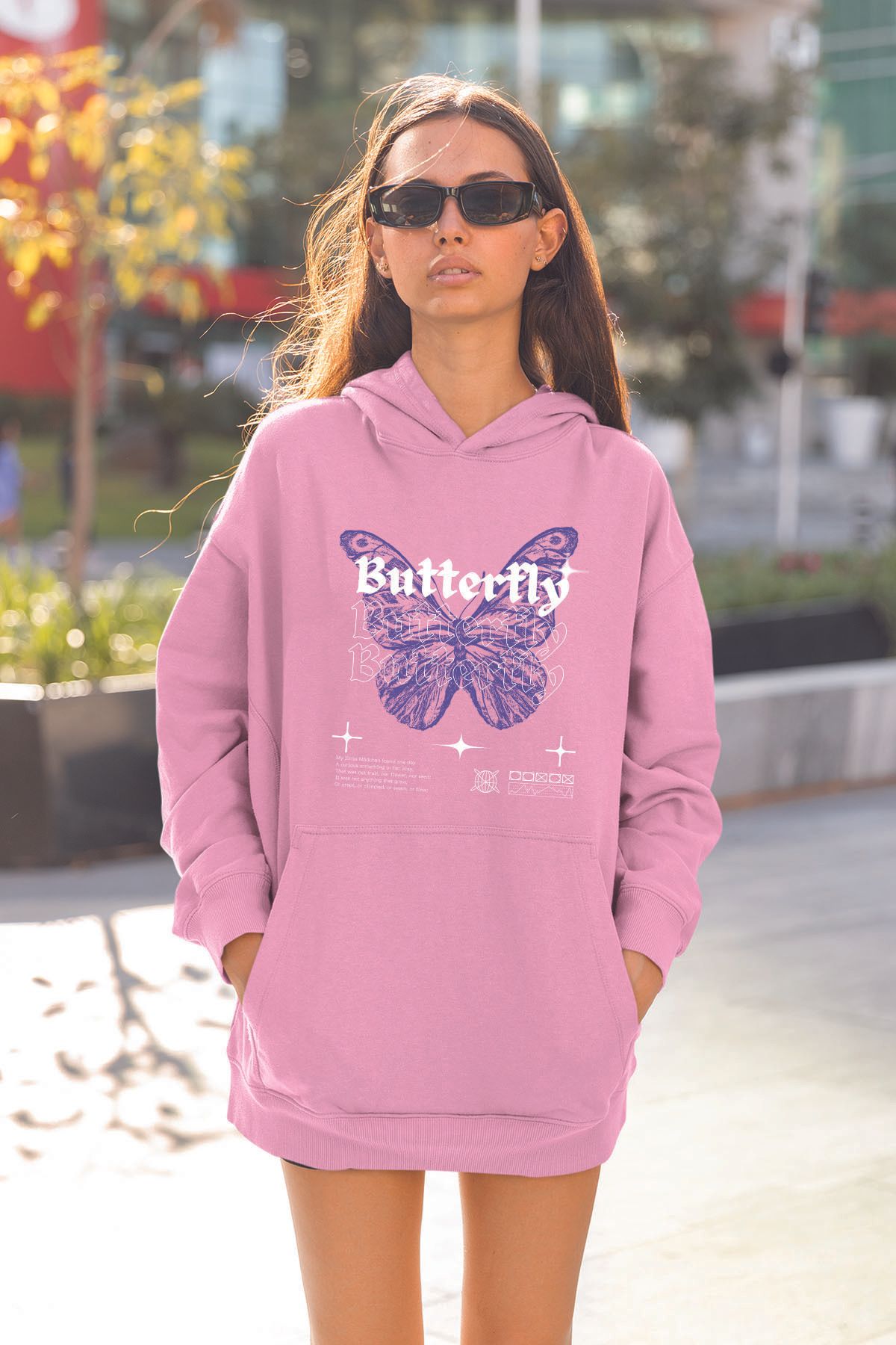 ADABEBEK Butterfly Baskılı Kadın Kapşonlu Yaka Sweatshirt 22709