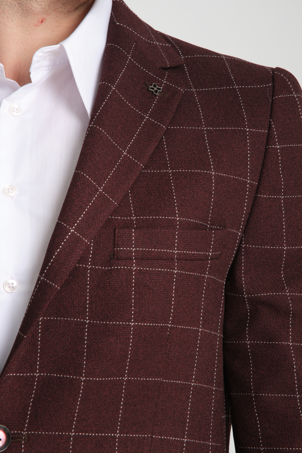 Frappoli  Paride Erkek Bordo Ekose Slim Fit Mono Yaka Spor Blazer Ceket - Görsel 6