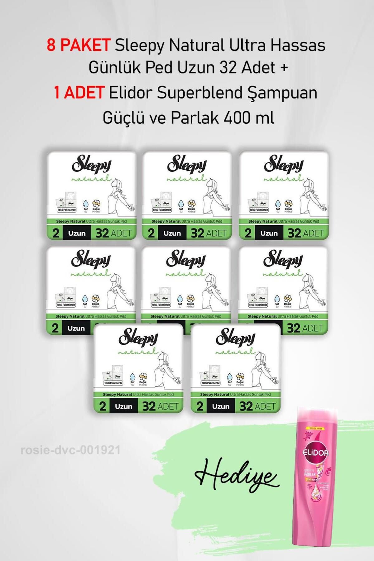 Sleepy Natural Ultra Hassas Günlük Ped Uzun 32 Adet X8 ve Hediye Elidor Güçlü ve Parlak 400 ml