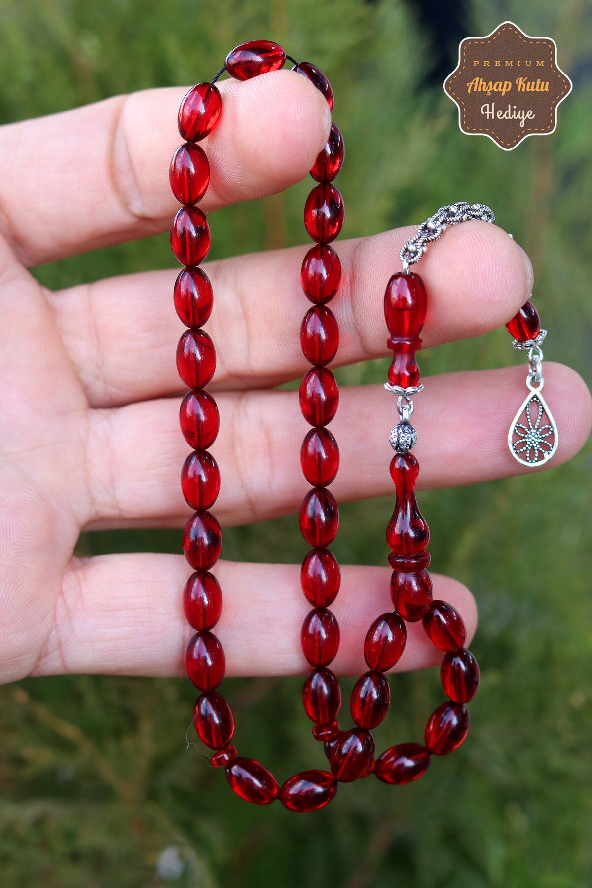 Midyat Nurtaş Gümüş-Red Barley Cut Silver Tufted Fire Amber Rosary 201023472 1