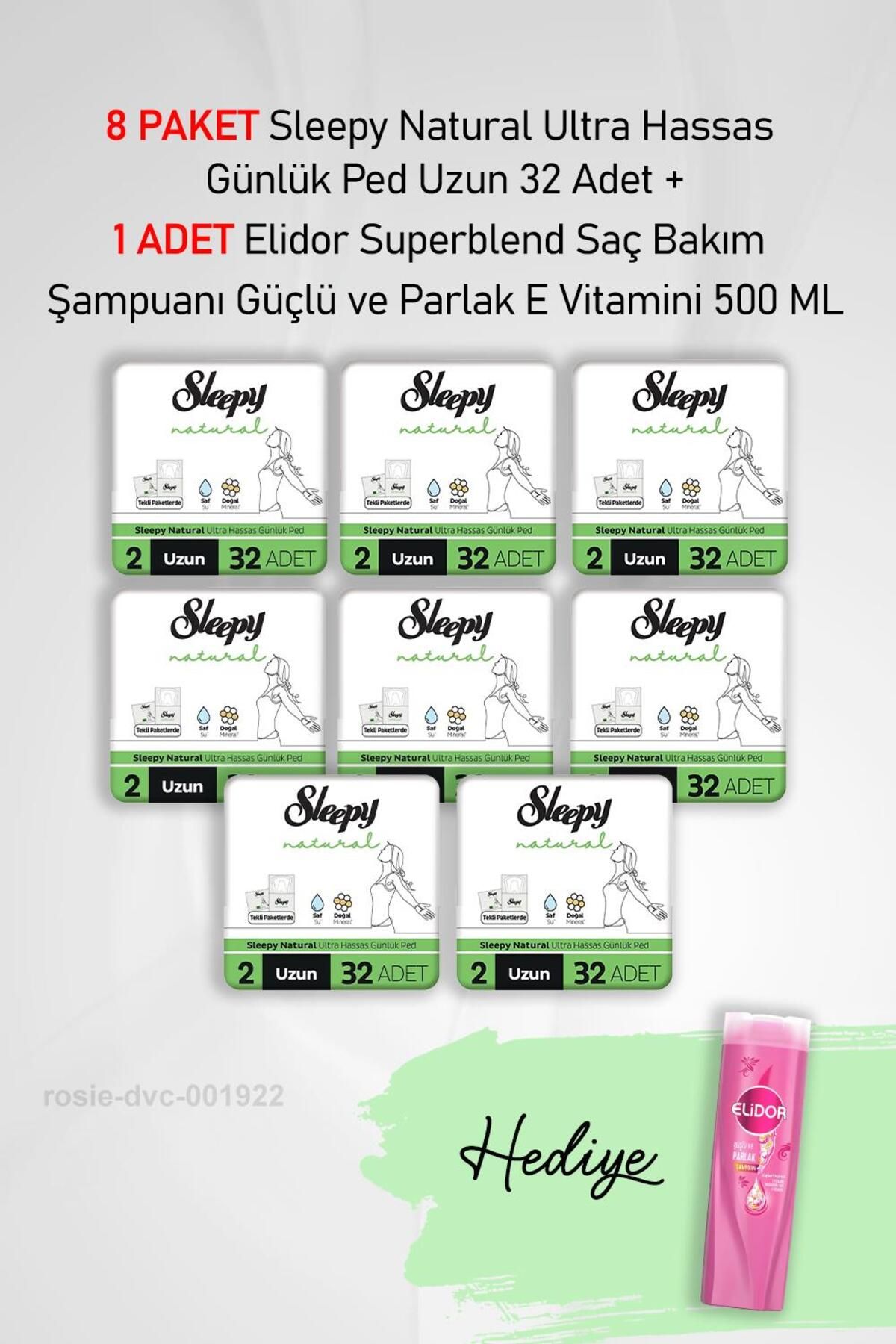 Sleepy Natural Ultra Hassas Günlük Ped Uzun 32 Adet X 8 ve Elidor 500 ML