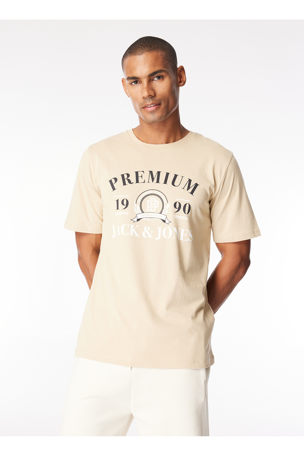 جک اند جونز تی شرت مردانه یقه گرد قهوه ای روشن JPRBLUCAMERON SS TEE CREW NECK FST