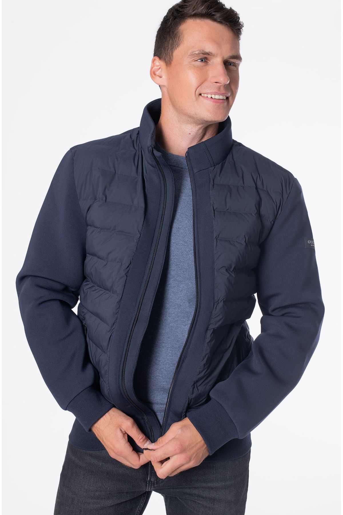 Guess-Men's Quilted Jacket Puffer Jacket - Navy Blue 3