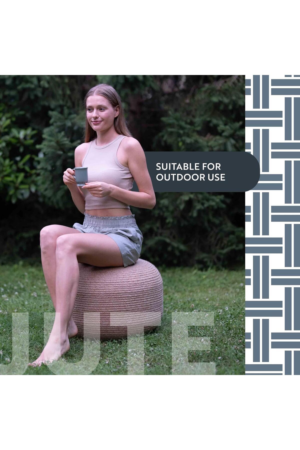 dekorist-Runder osmanischer Pouf Fußhocker Jute Pouffe Hocker Sitzkissen Boho Home Decor Extra Sitzgelegenheit P 3