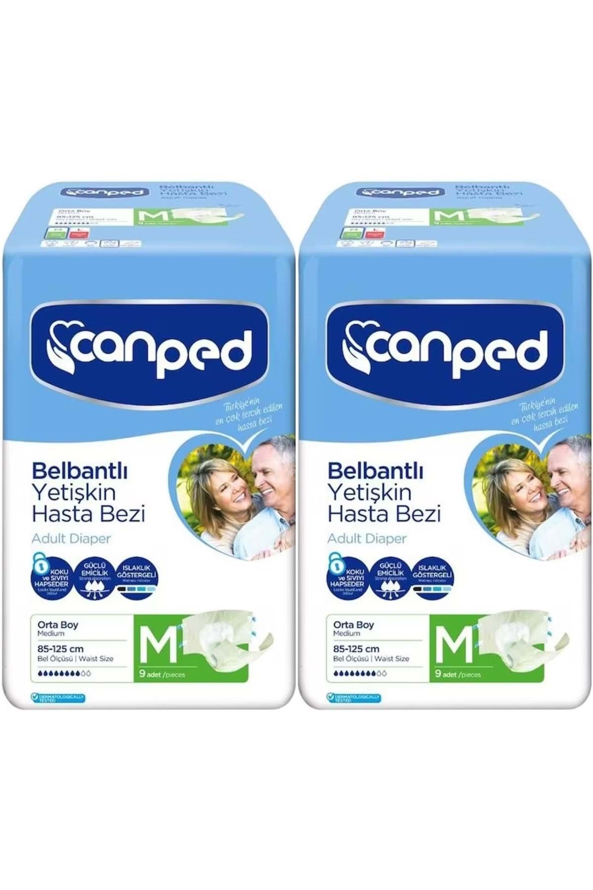 Canped Hasta Bezi Yetişkin Bel Bantlı Polietilen Medium-M Orta Boy 18 Adet (2PK*9)