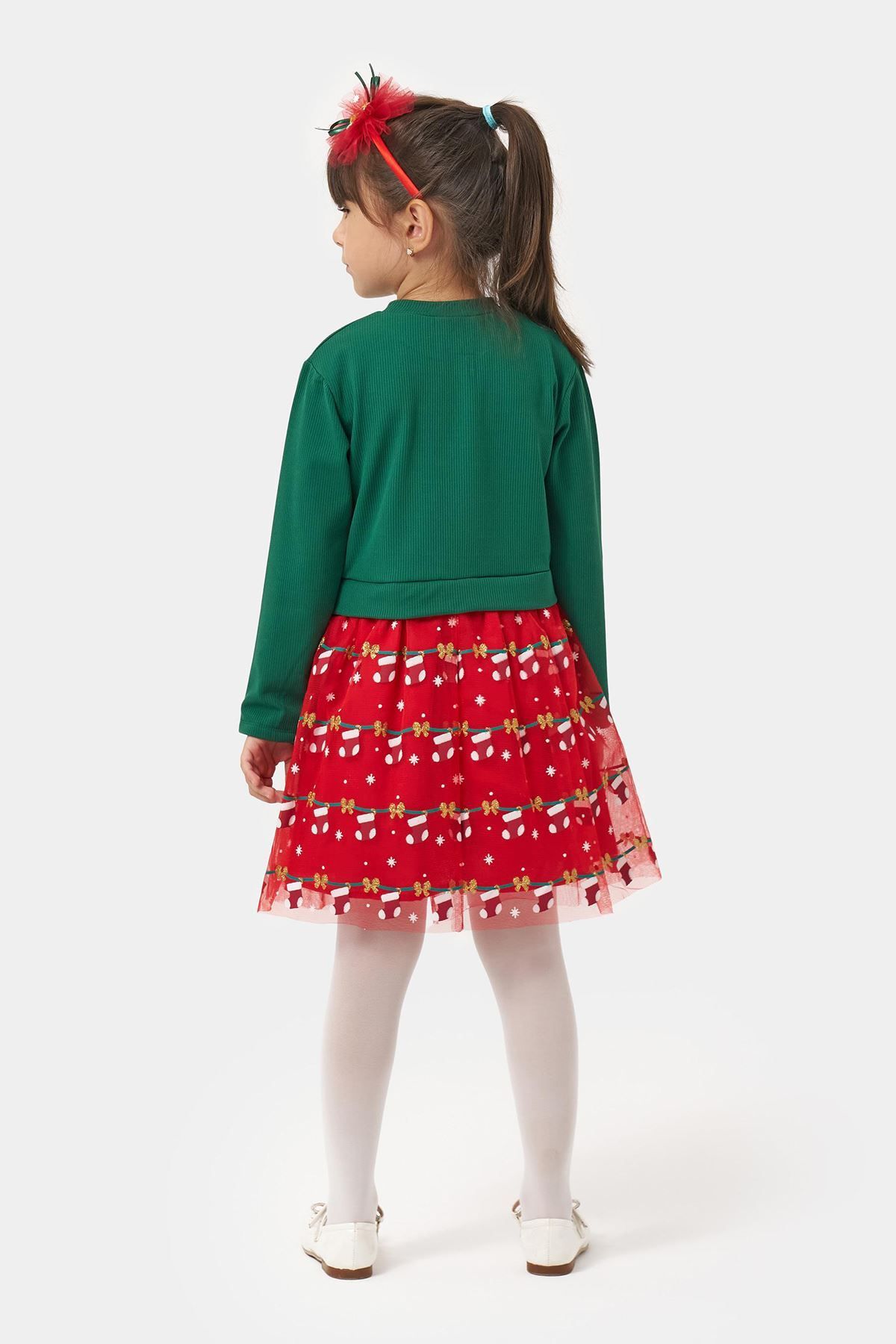 Minigimin Cicileri-Green Girl's Little Boy's Flowers - Bow Detail New Year's Concept Dress (4-7 Years) 2