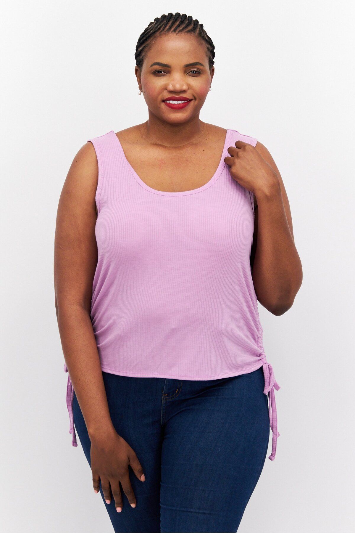 Love, Fire-Women Plus Size  Round Neck Sleeveless Ribbed Top, Lilac 1