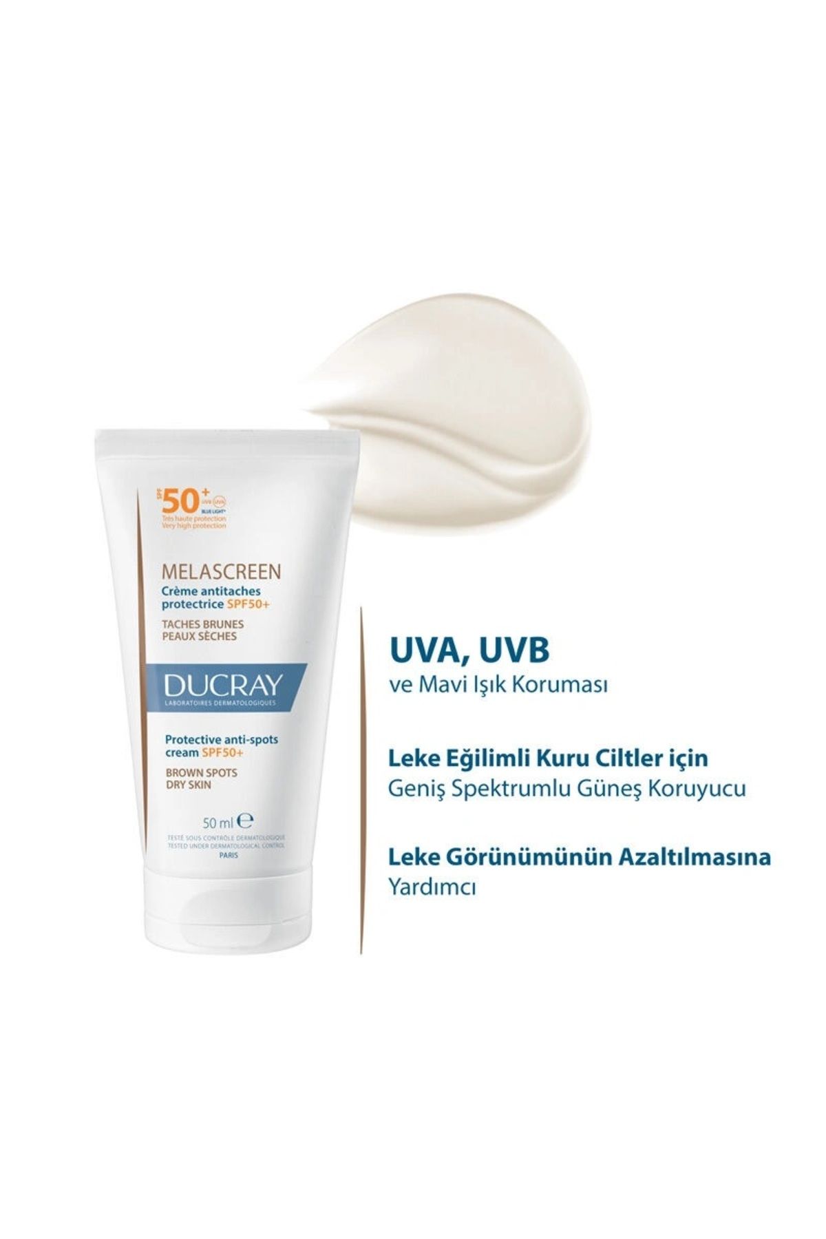 Ducray Melascreen Leke Eğilimli ve Kuru Ciltler İçin Güneş Koruyucu SPF 50+ 50 ml