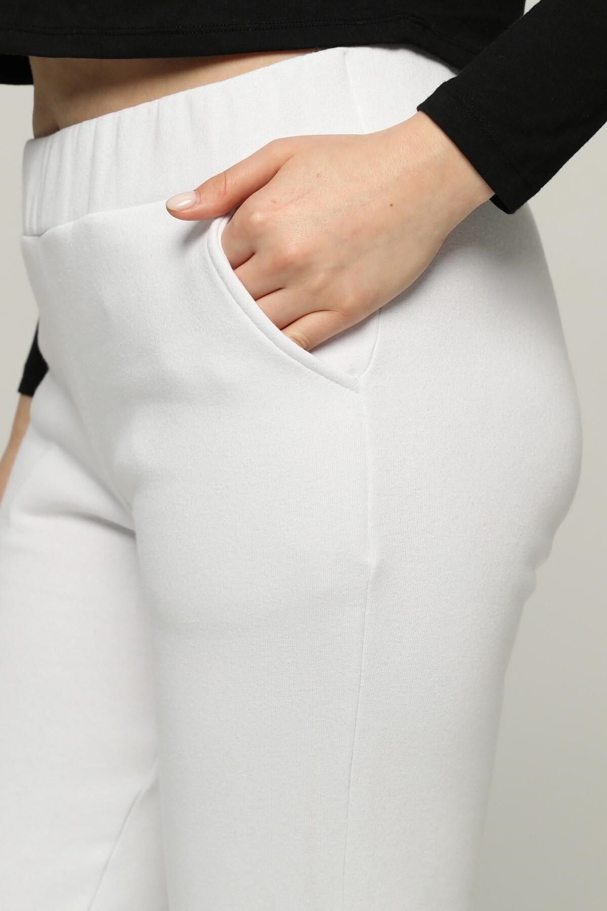 Seamoda-Λευκό 3 Thread Riser Jogger Sweatpants - Plus Size, Ελαστική μέση και πόδια 8