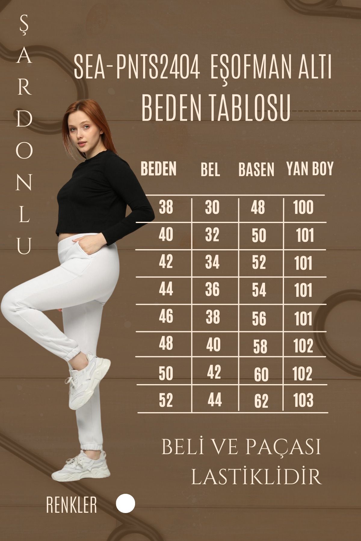 Seamoda-Λευκό 3 Thread Riser Jogger Sweatpants - Plus Size, Ελαστική μέση και πόδια 2