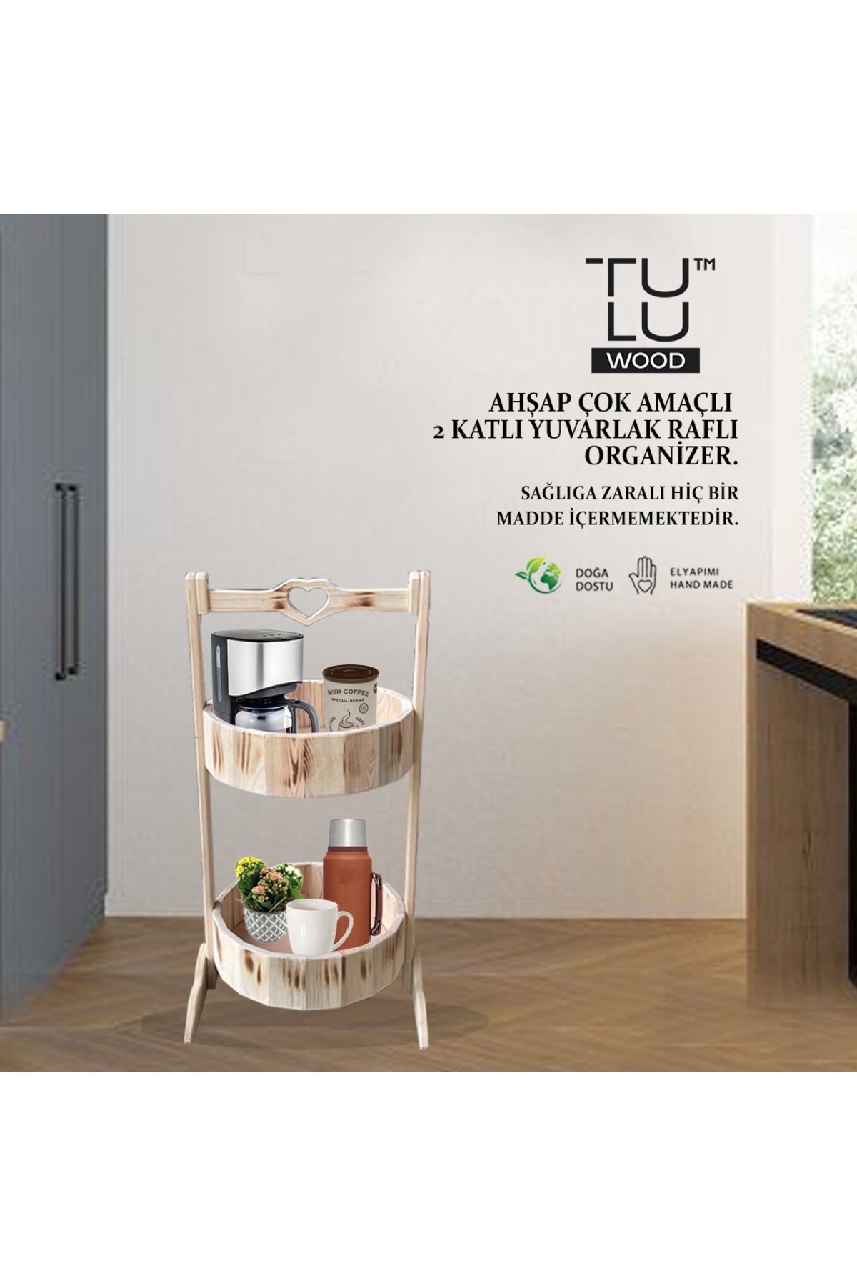 Tuluwood 2 KATLI AHŞAP ÇOK AMAÇLI ORGANİZER