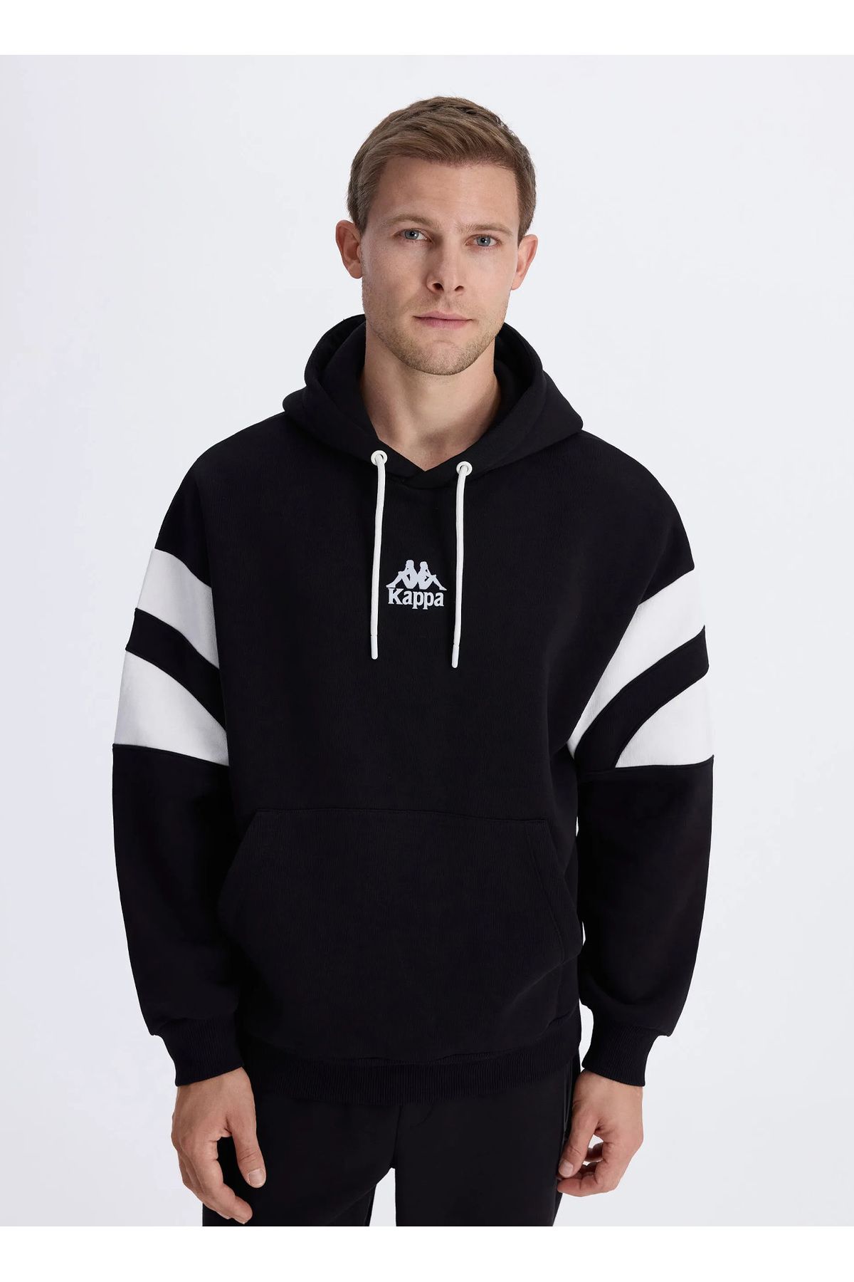 سویشرت طرح دار مردانه کاپا مشکی - سفید کلاهدار 32232NW AUTHENTIC BENEDICT HOODIE