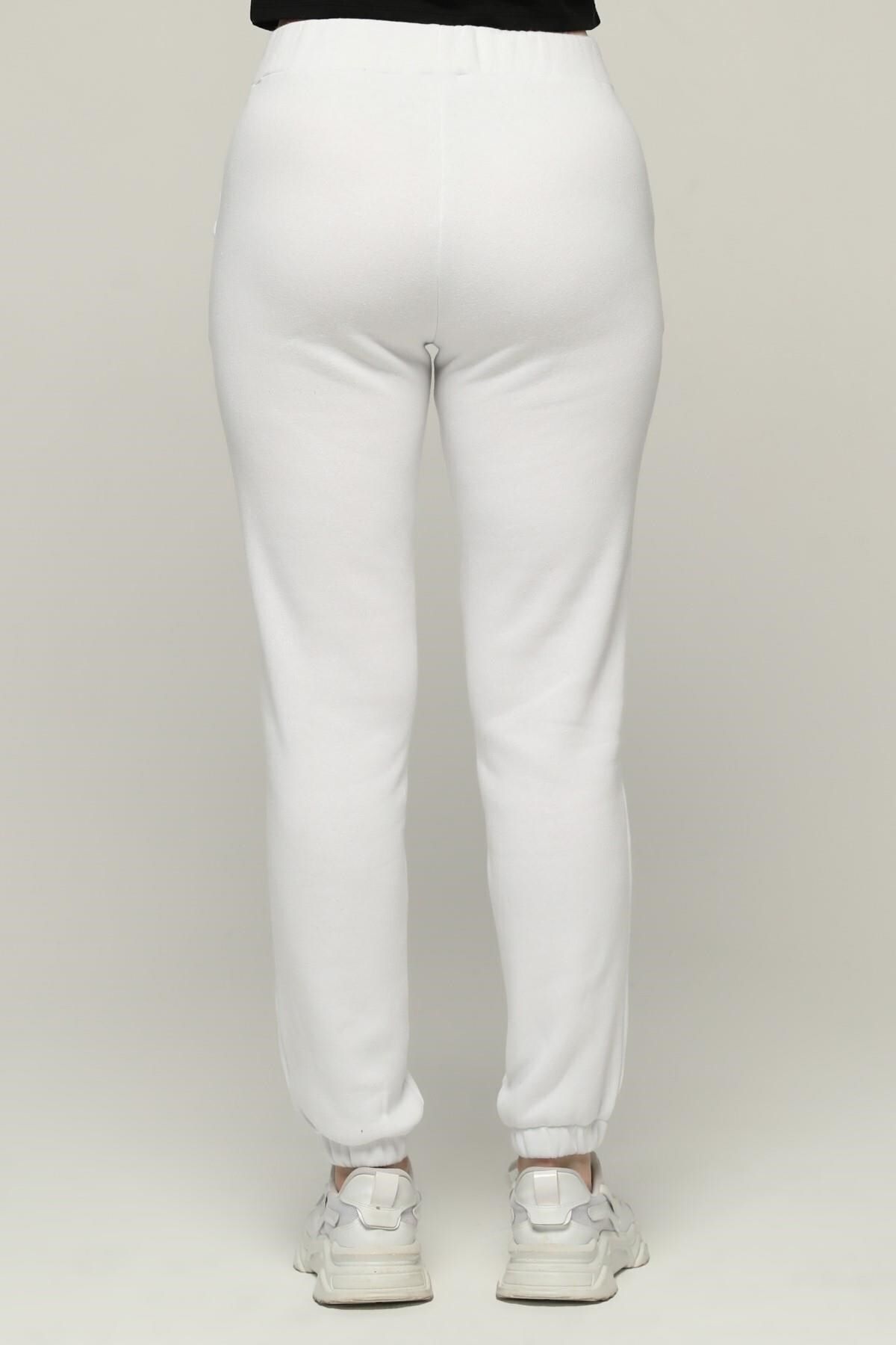 Seamoda-Λευκό 3 Thread Riser Jogger Sweatpants - Plus Size, Ελαστική μέση και πόδια 7