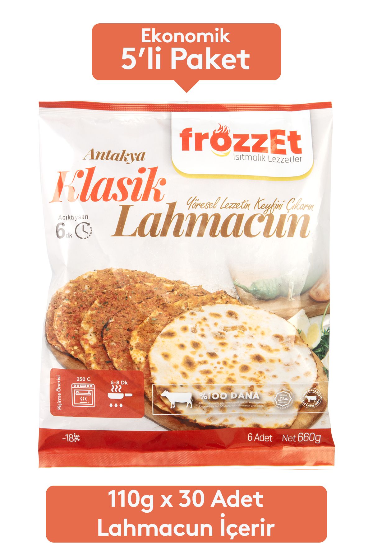 Frozzet Gıda Lahmacun 5'li eko paket 5x6= 30