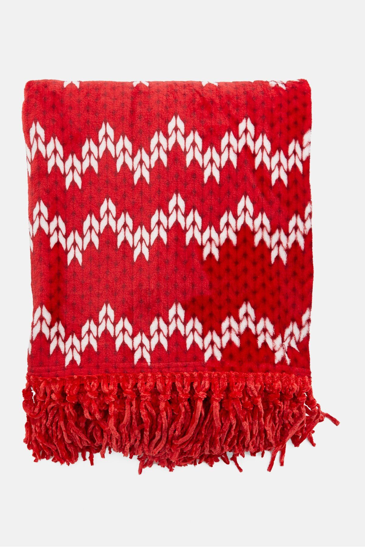 MajestyHome-Allover Print Plush Throw 127 x 152 cm, Red/White 1