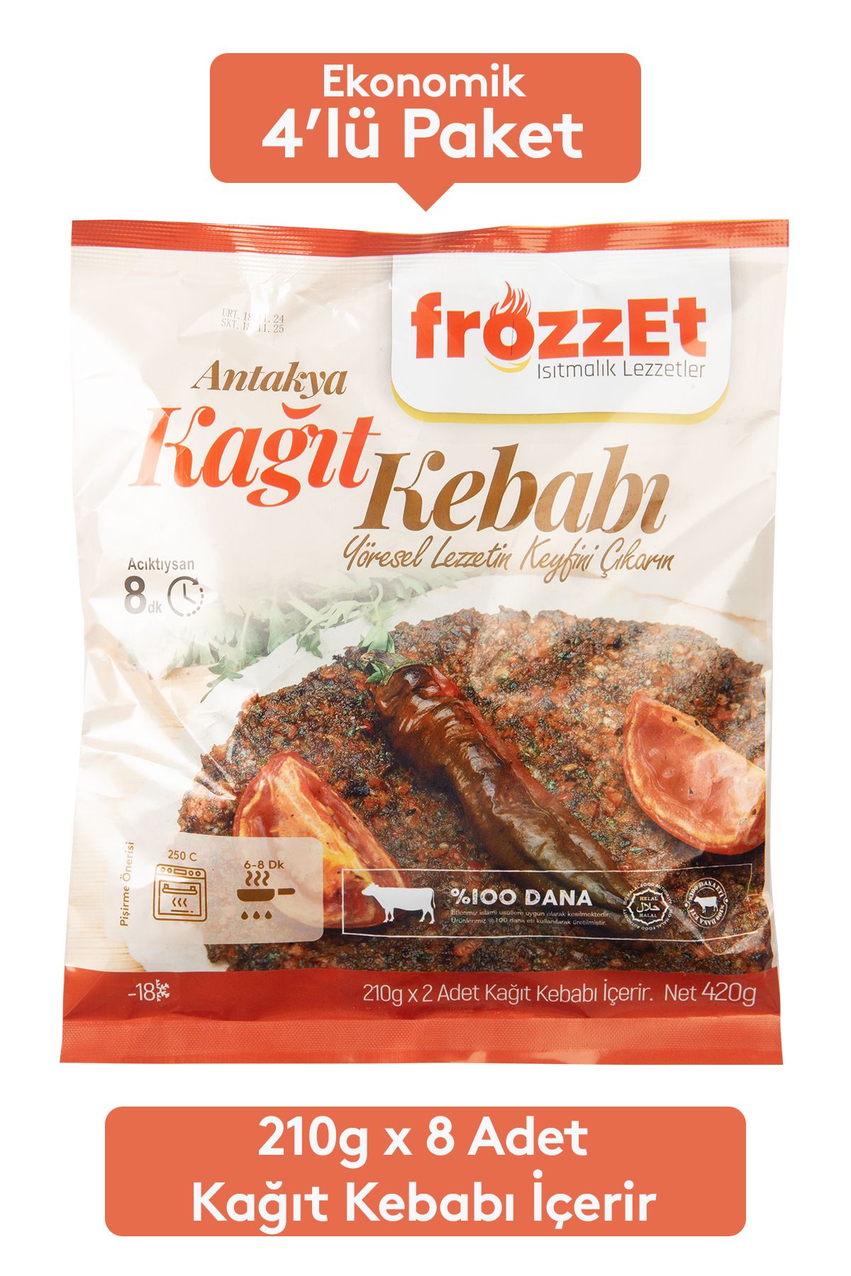 Frozzet Gıda Kağıt Kebabı 4x2 Toplam da 8 adet eko Paket