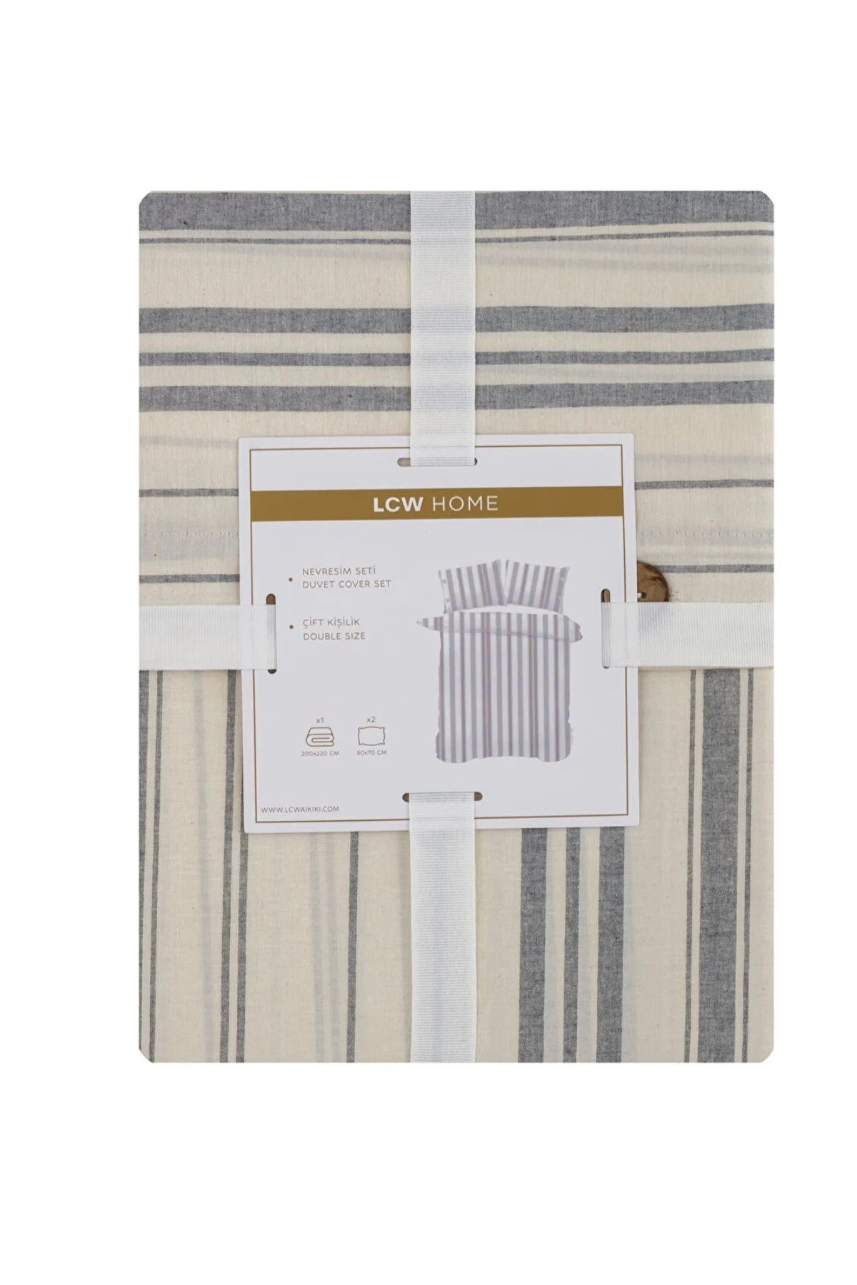 LC Waikiki-Lcw Home Gray Line Patterned Double Duvet Cover Set 7