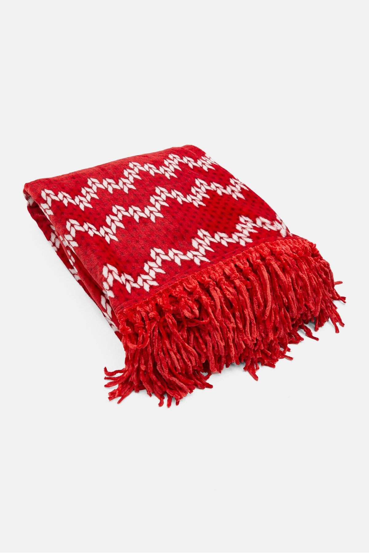 MajestyHome-Allover Print Plush Throw 127 x 152 cm, Red/White 2