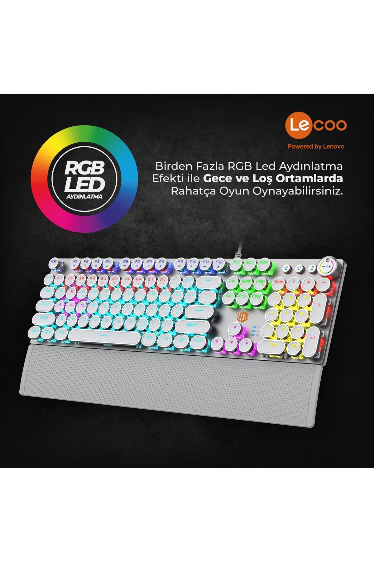 Lecoo Kg1102 Kablolu Blue Switch Makro Tuşlu Rgb Led Aydınlatmalı Mekanik Gaming Türkçe Q Metalik Klavye-3