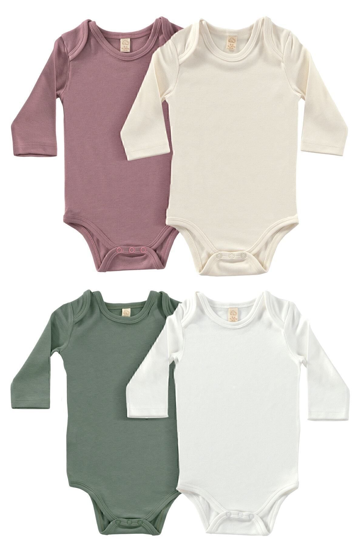 tinylamb Unisex 4 Parça Uzun Kollu Bebek Bodysuit Seti - Softly Colors