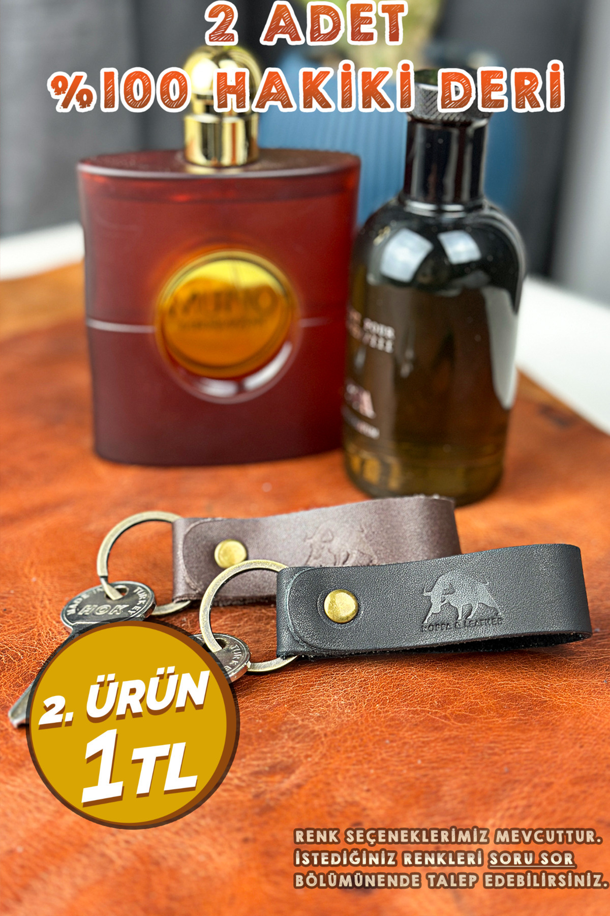 2 Pcs Genuine Leather Keychain Antique Ring Genuine Leather Keychain Models