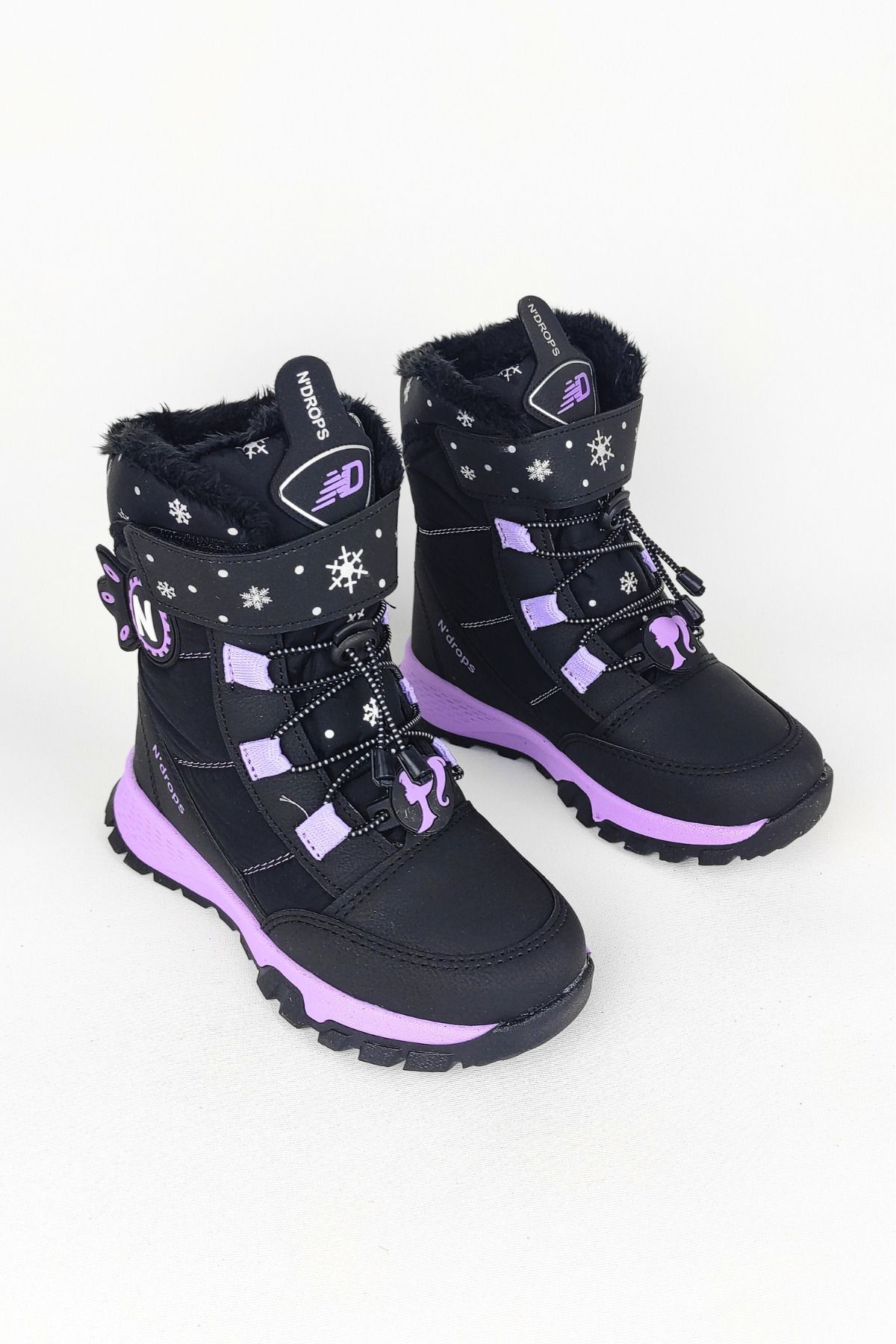 Zerenyus-Winters Thermal Wool Girl's Velcro Black Purple Snow Boots 1