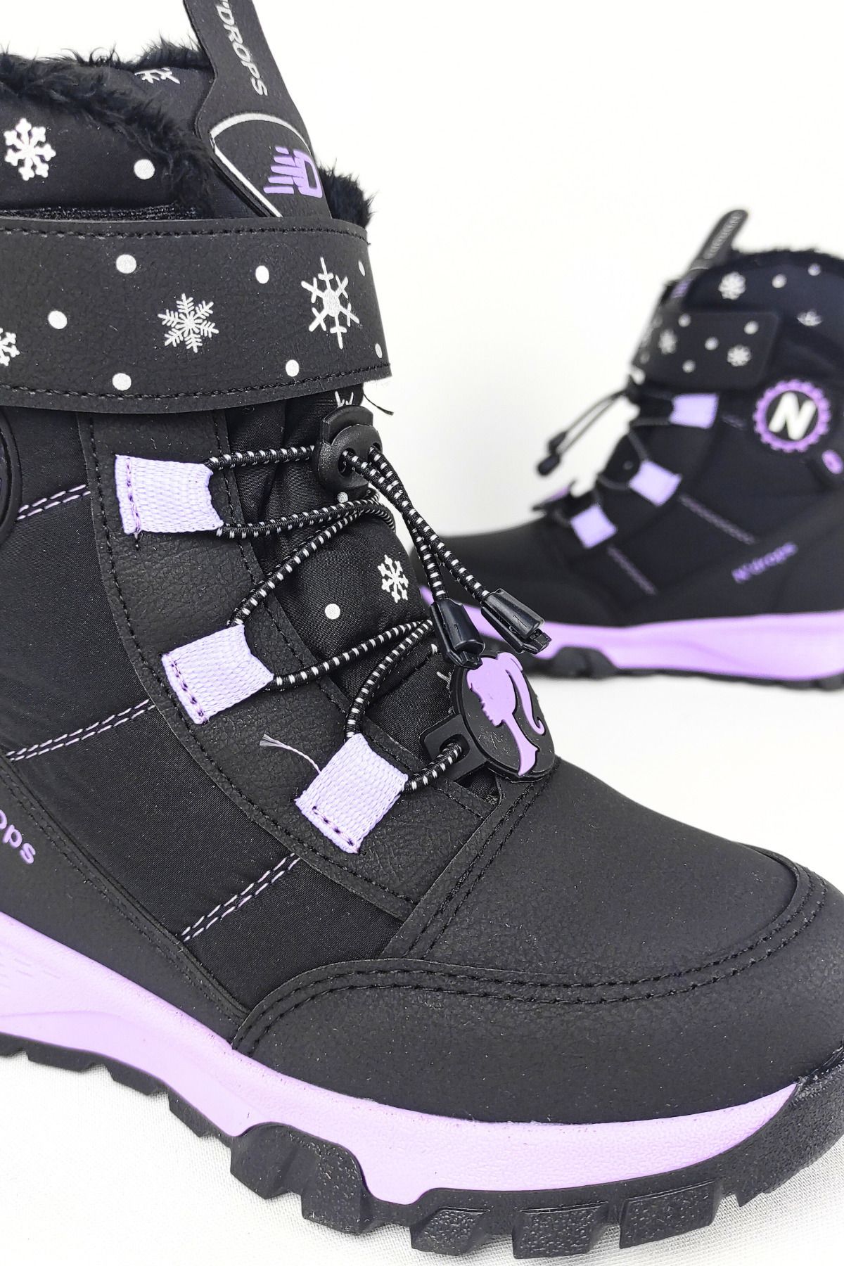 Zerenyus-Winters Thermal Wool Girl's Velcro Black Purple Snow Boots 5