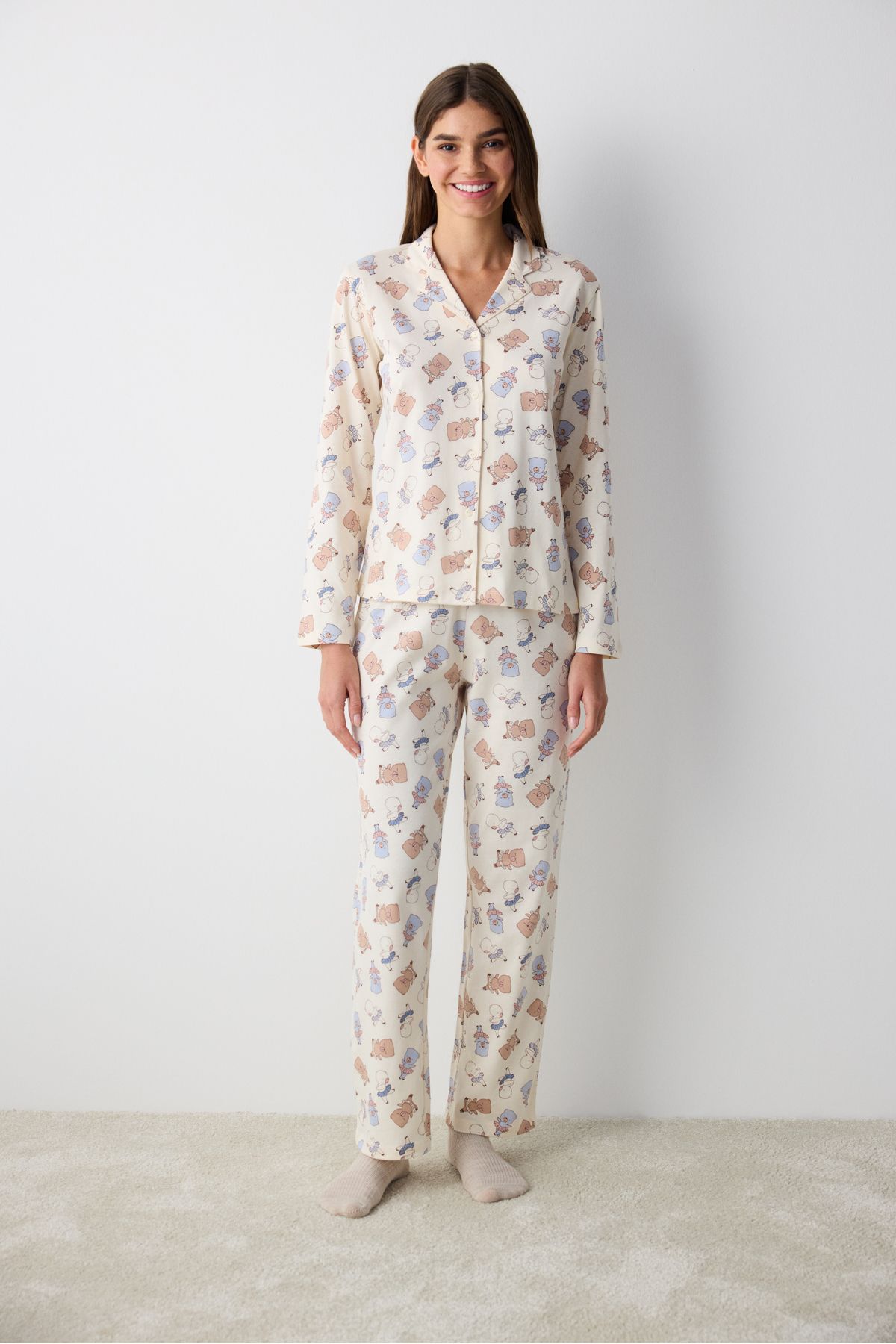 Penti-Bearlerina Ecru Shirt Pants Pajama Set 1