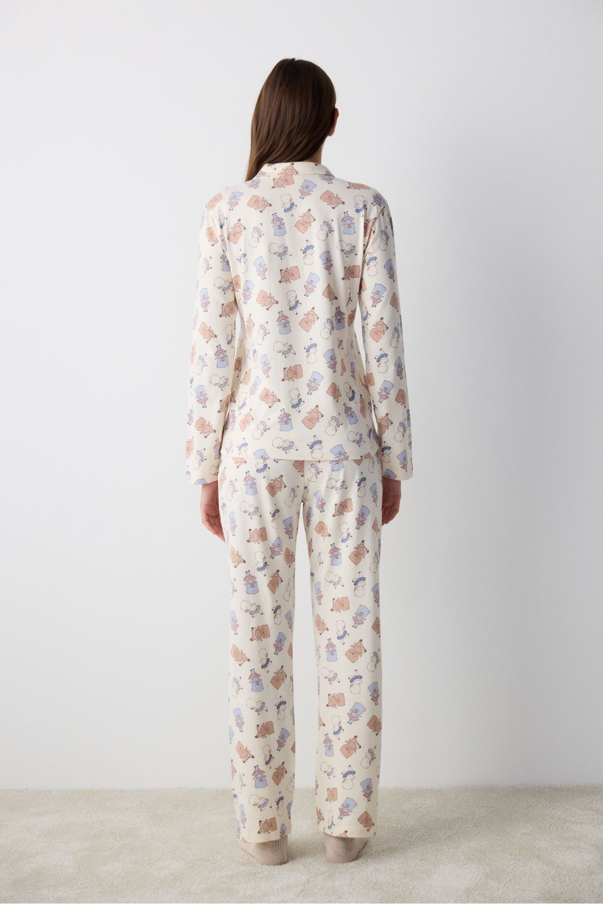 Penti-Bearlerina Ecru Shirt Pants Pajama Set 4