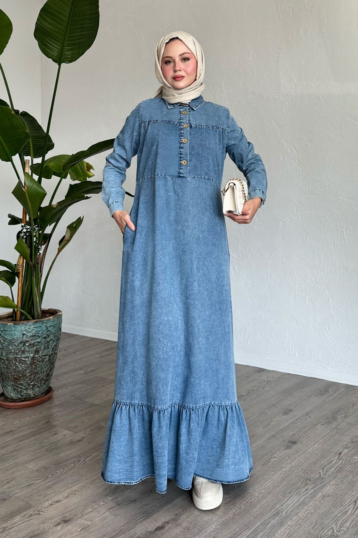 InStyle-Mandes Robe Ruffled Loose Ice Blue Denim Dress 2