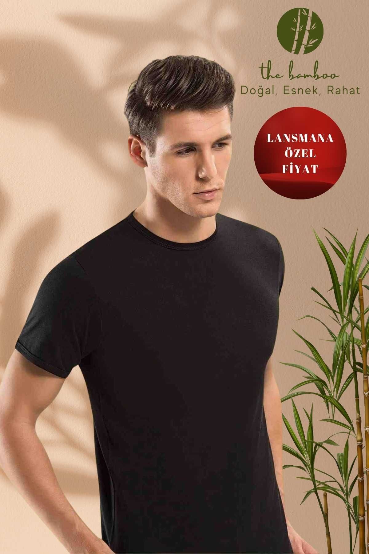 ERDEM İÇ GİYİM-Weweus Men's Black Super Thin Natural Bamboo T-Shirt 1130 1