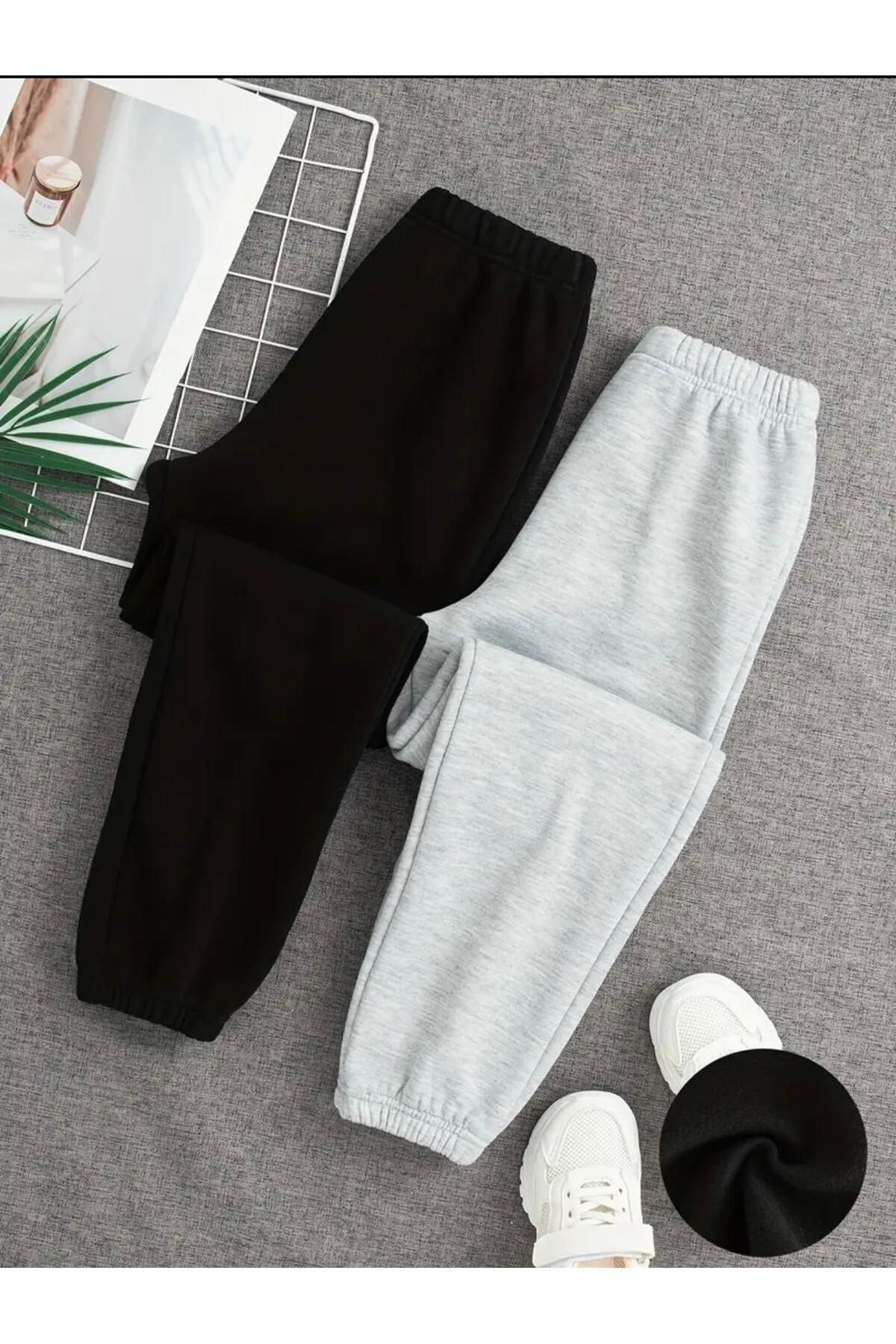 MORN MODA İki Adet Siyah/Gri Jogger Eşofman Altı