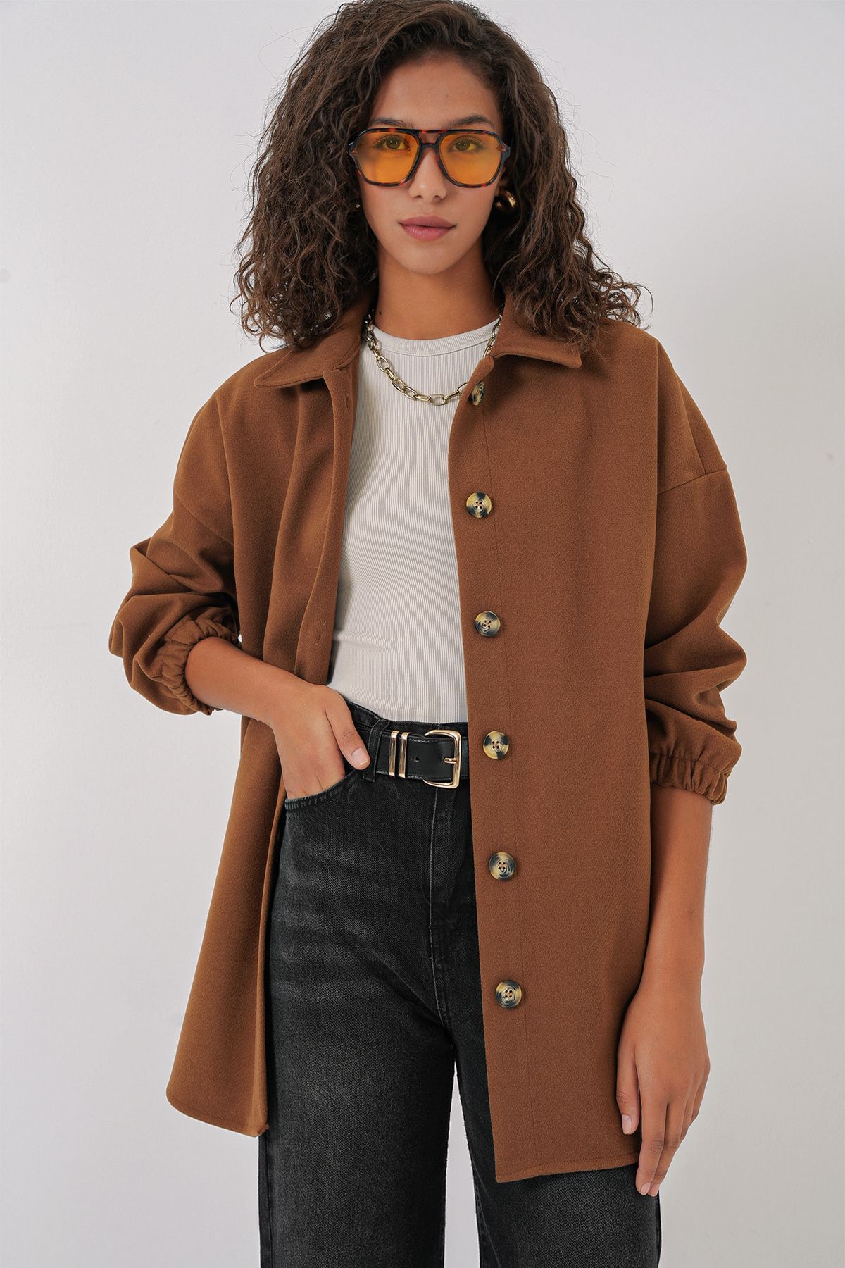 Bigdart-0674 Oversize Shirt with Pockets - Tan 4