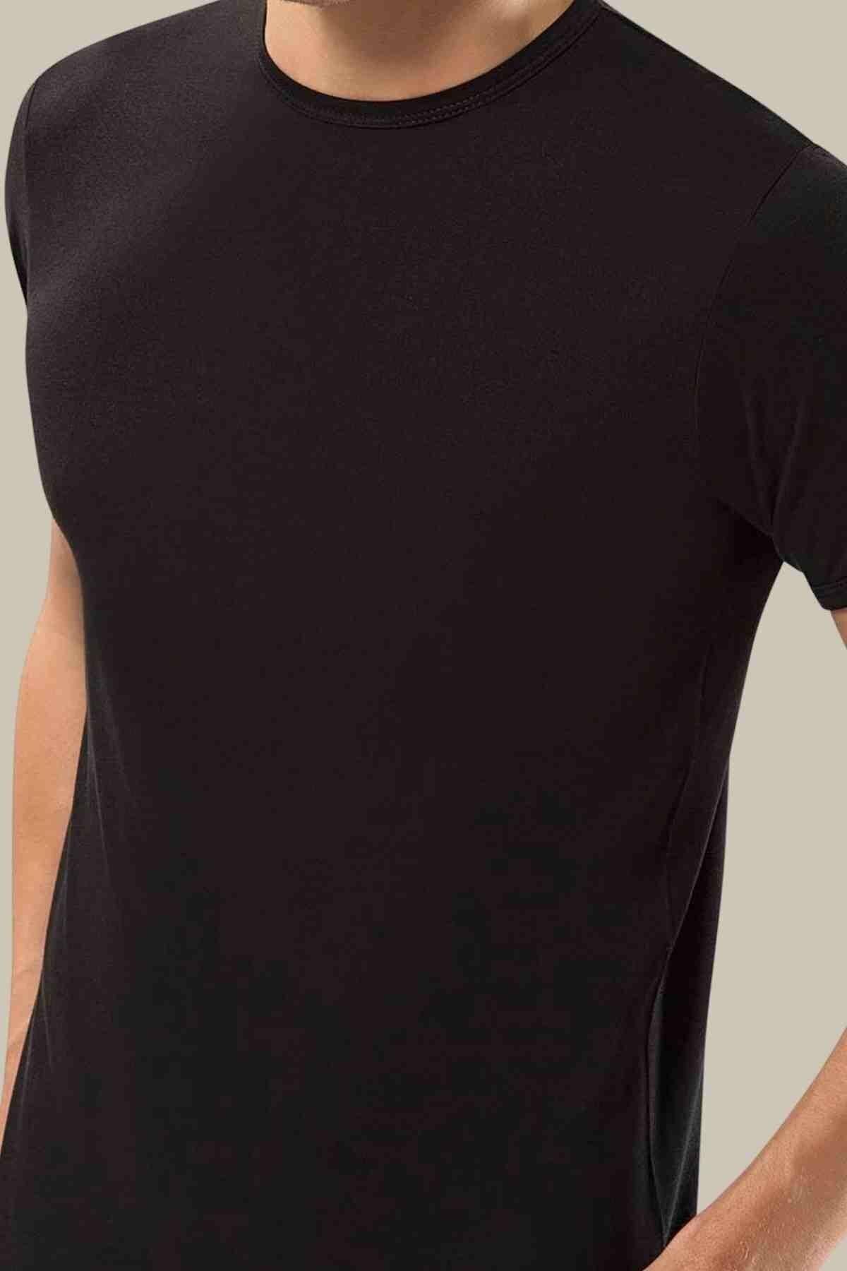 ERDEM İÇ GİYİM-Weweus Men's Black Super Thin Natural Bamboo T-Shirt 1130 4