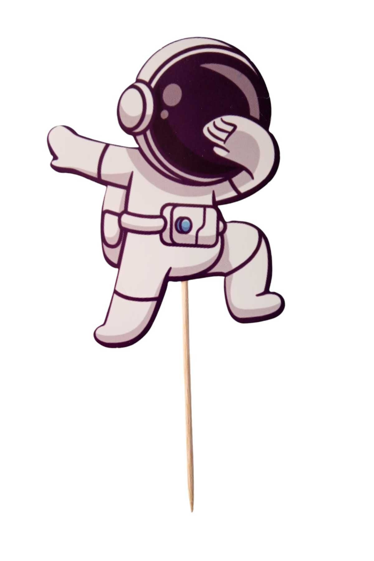 booddie-Space Themed Birthday Cupcake - Astronaut and Shuttle Pattern, 6-Piece Cake Toothpick Ornament 5