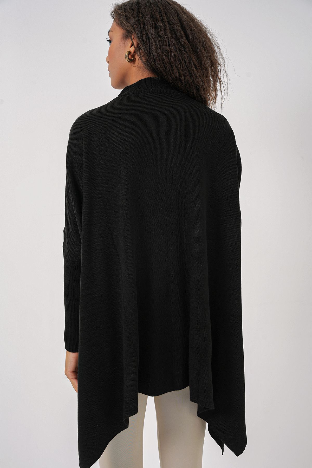 Bigdart-15783 Slit Poncho Sweater - Black 6