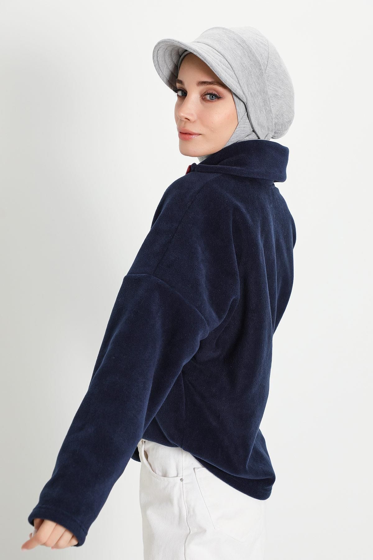 Aisha's Design-Women's Oversize Fleece Sweatshirt with Stand Collar, Half Zipper, Sw-5 2