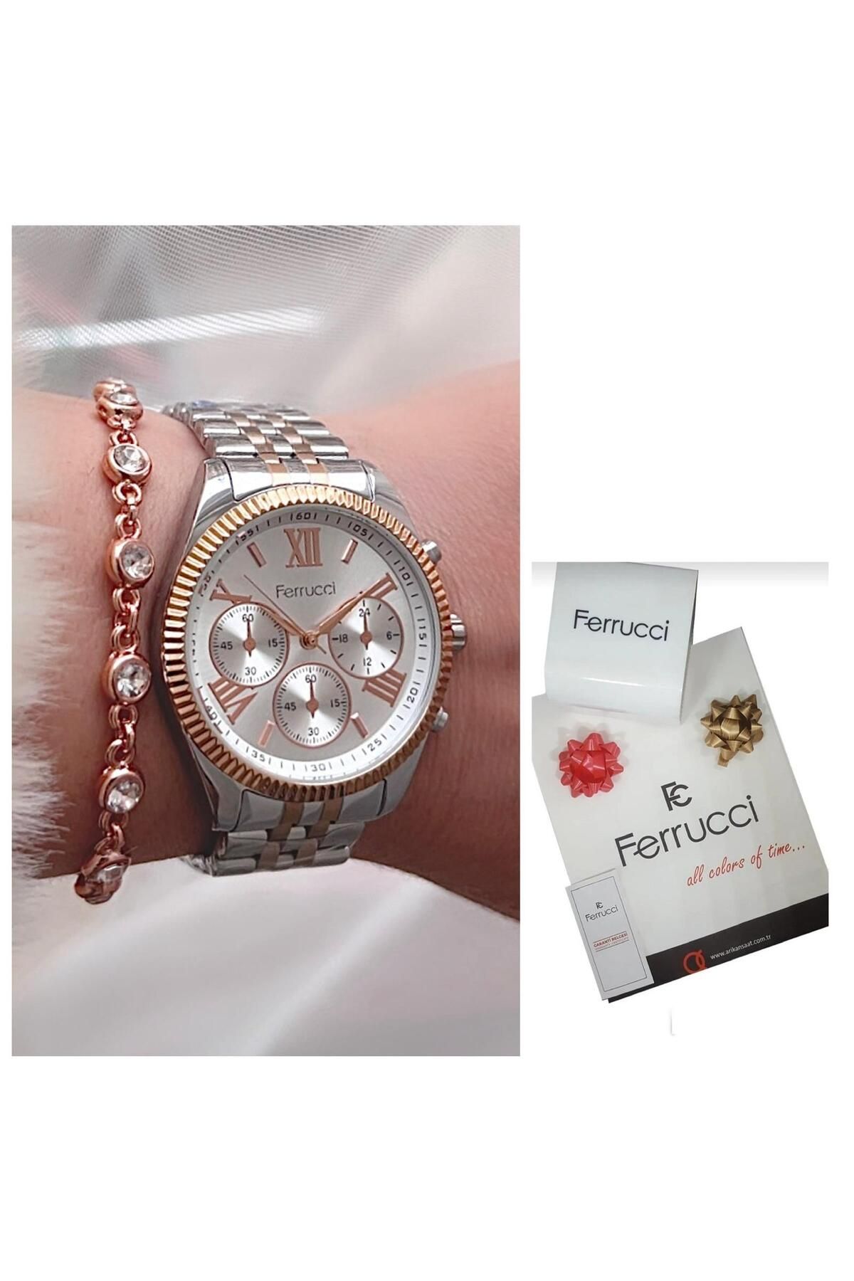 Ferrucci-Roman Numeral Steel Sports Model Stylish Women's Wristwatch + Bracelet 2