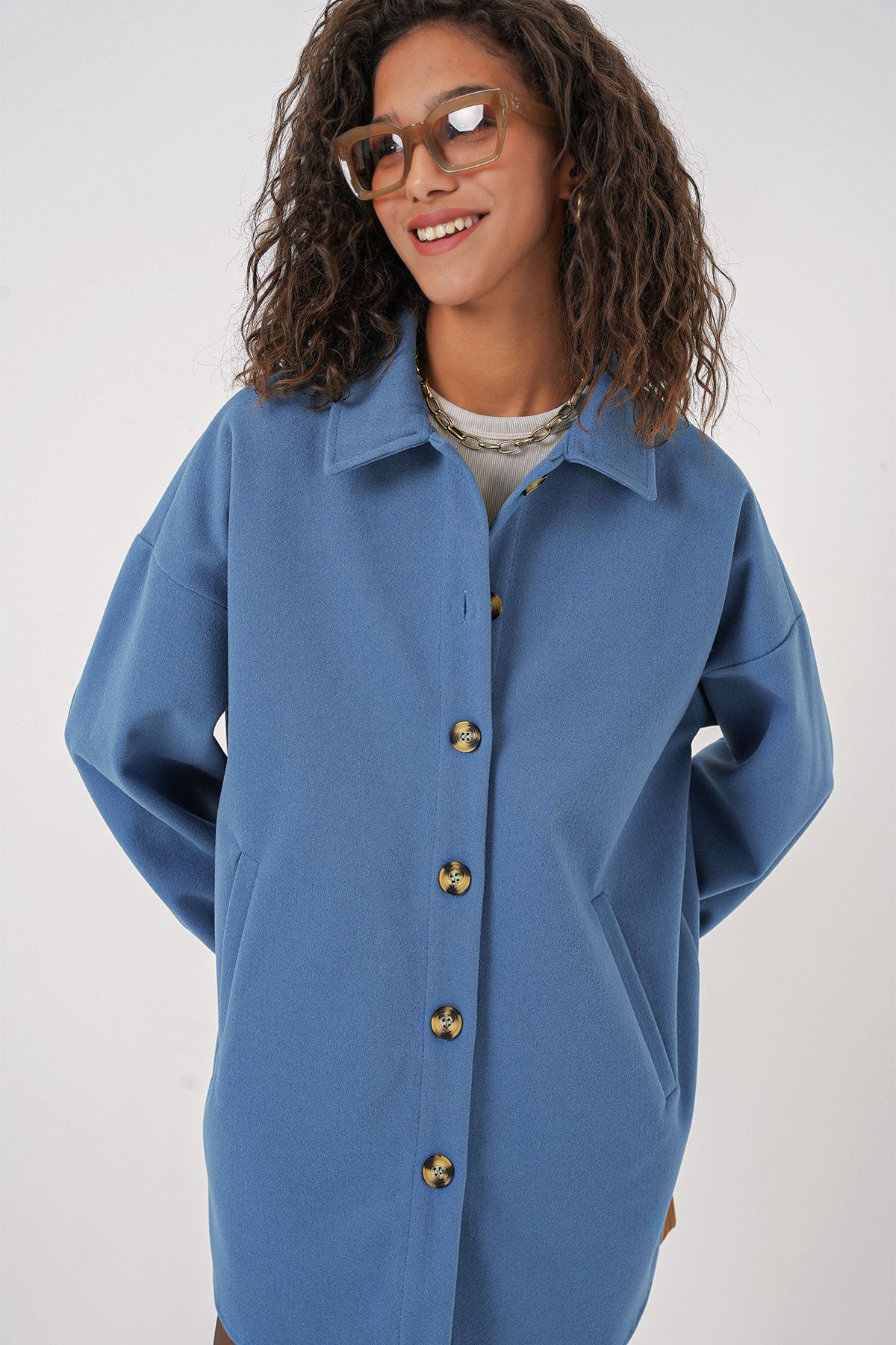 Bigdart-0674 Model Indigo Oversize Shirt with Pockets 3