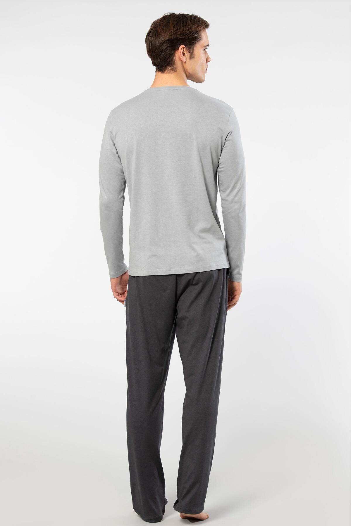 Cacharel-Men's Round Neck Pajamas Set - 50% Modal, 50% Cotton, with Pockets 3