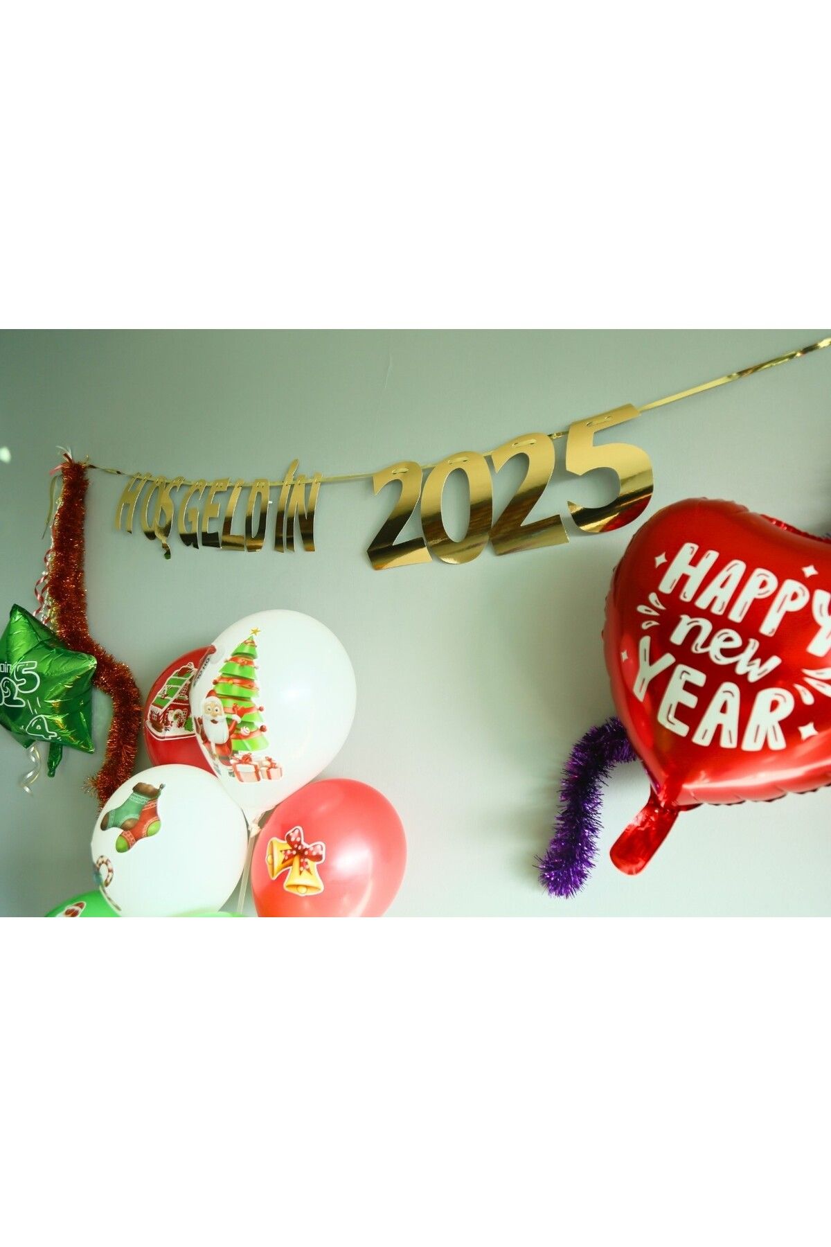 Organizasyon Pazarı-New Year's Party Ornament -Welcome 2025- Written Metallic Gold Banner Wall Ornament 4