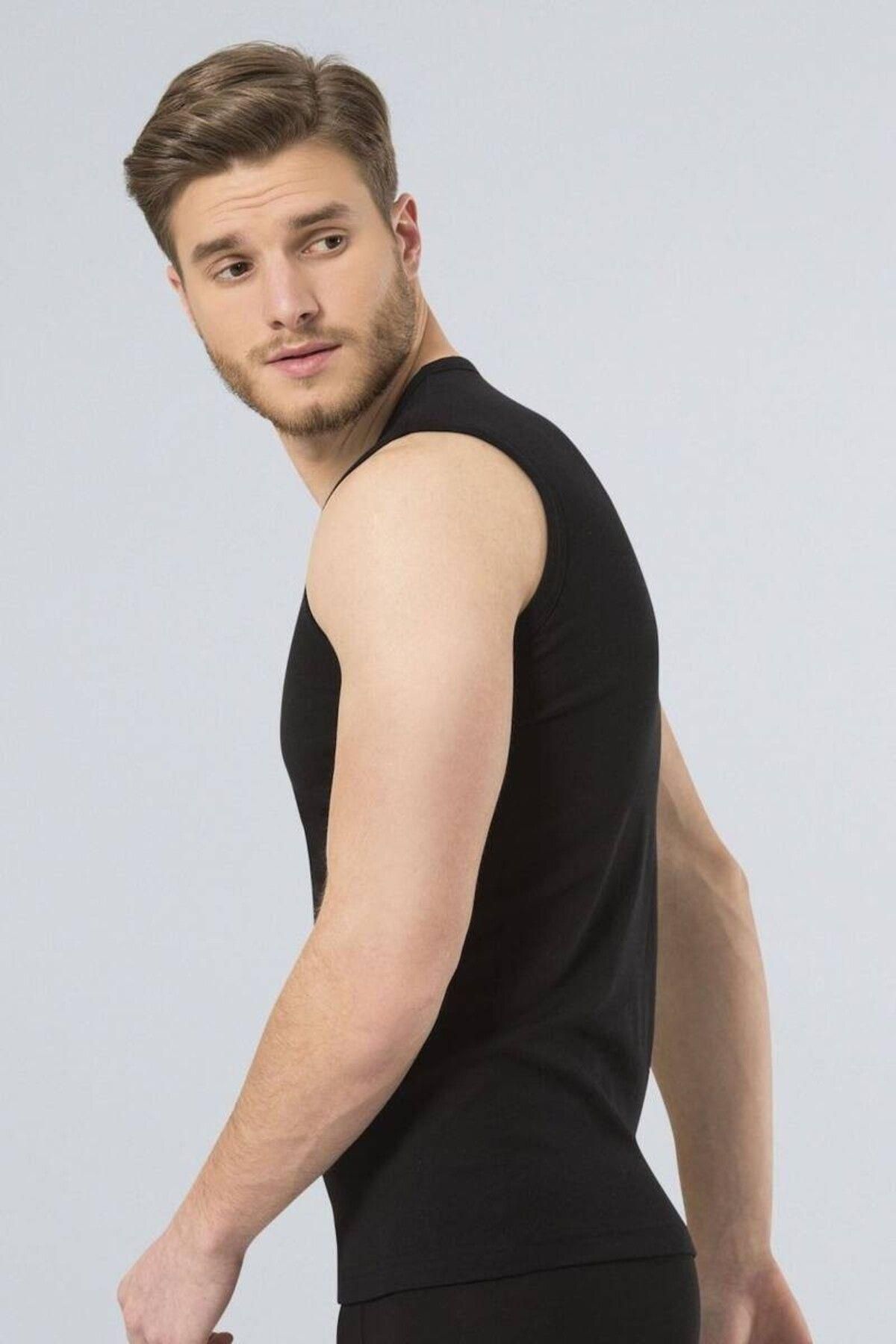 TÜREN-Türen Men's Sports O Collar Undershirt (2 Pack) 134/Black 3