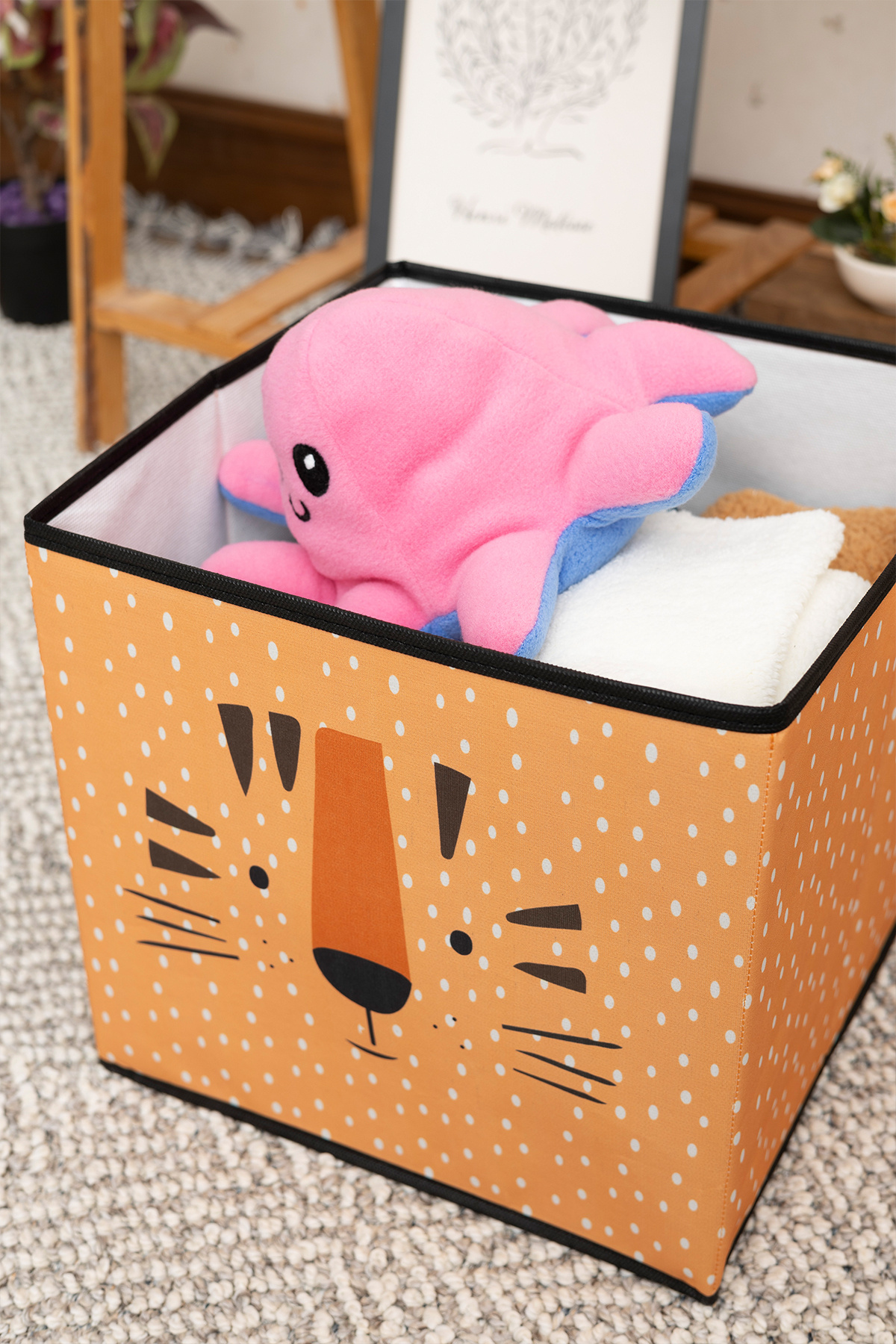 Rope Home-Tiger Printed Multi-Purpose Toy Storage Box Without Lid 30X30X30 4