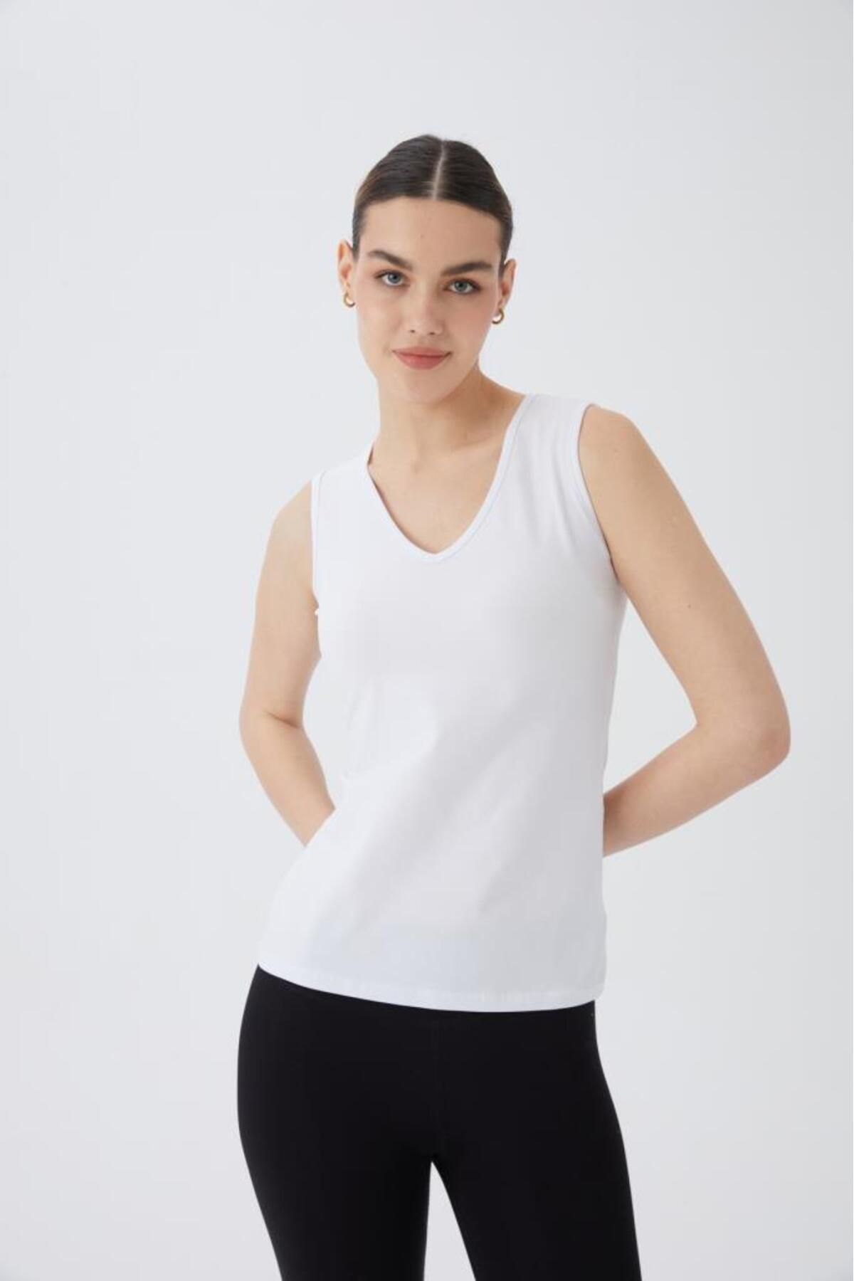 Almila-V-Neck Sleeveless Cotton Lycra Women's Bodysuit - 2050 4